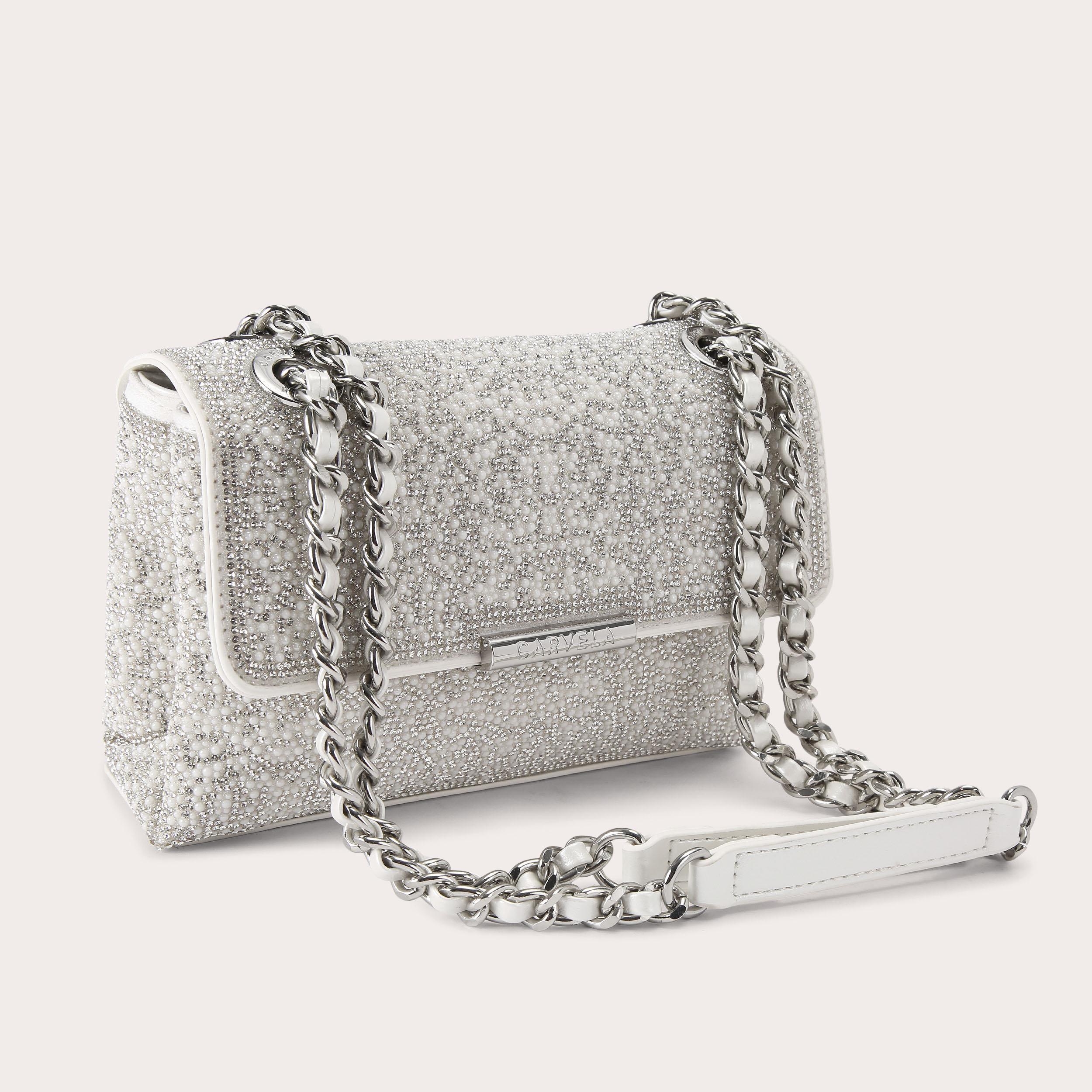 ROSA CHAIN SHOULDER Silver Crystal Cross Body Bag by Carvela