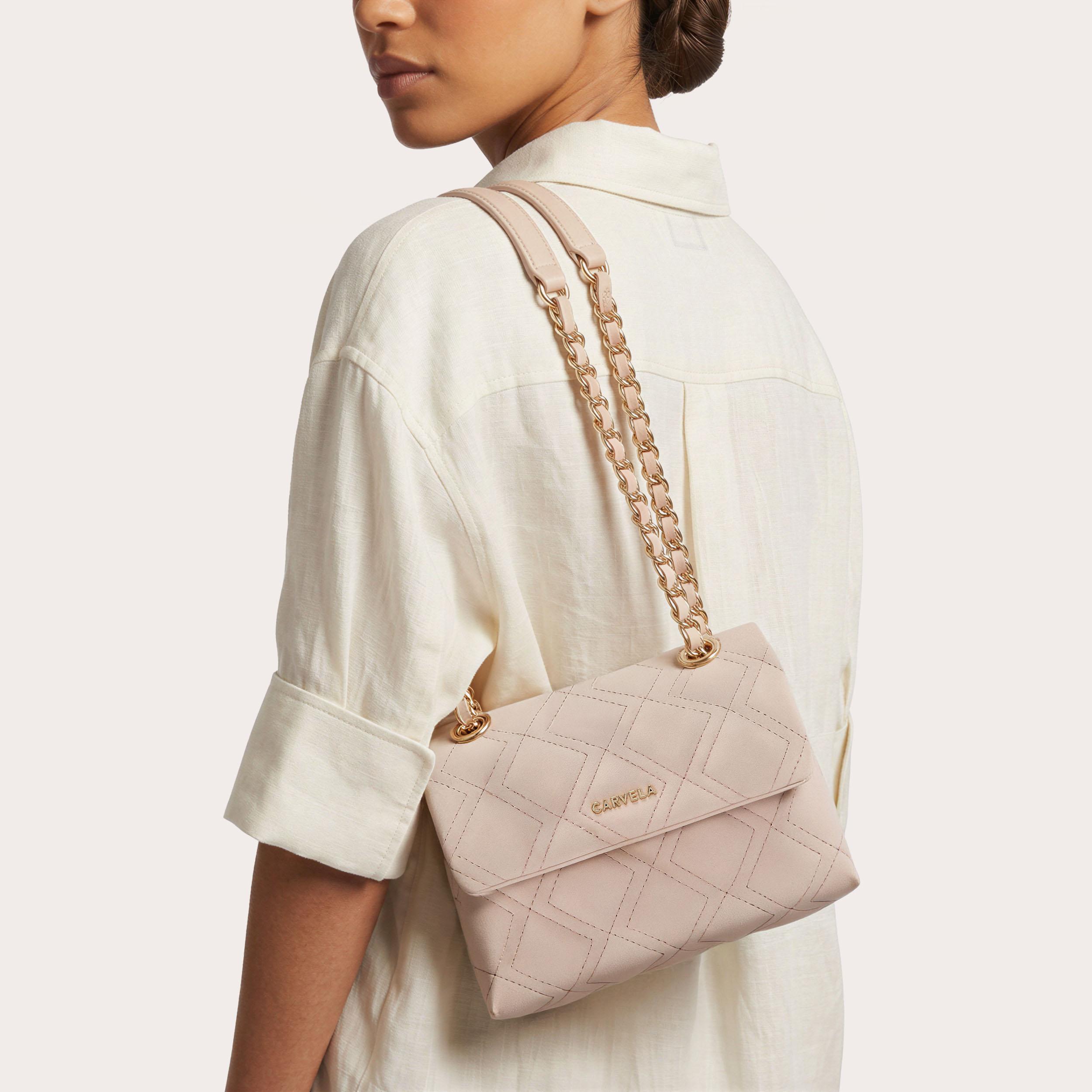 ROSA CHAIN SHOULDER Blush Microsuede Chain Shoulder by Carvela