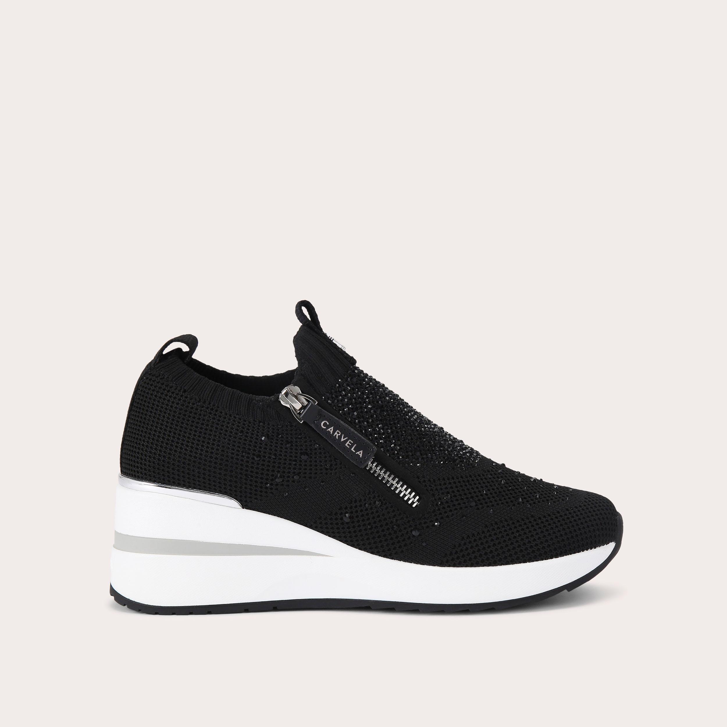 HIGH RISE ZIP KNIT Black Crystal Heeled Trainer by CARVELA