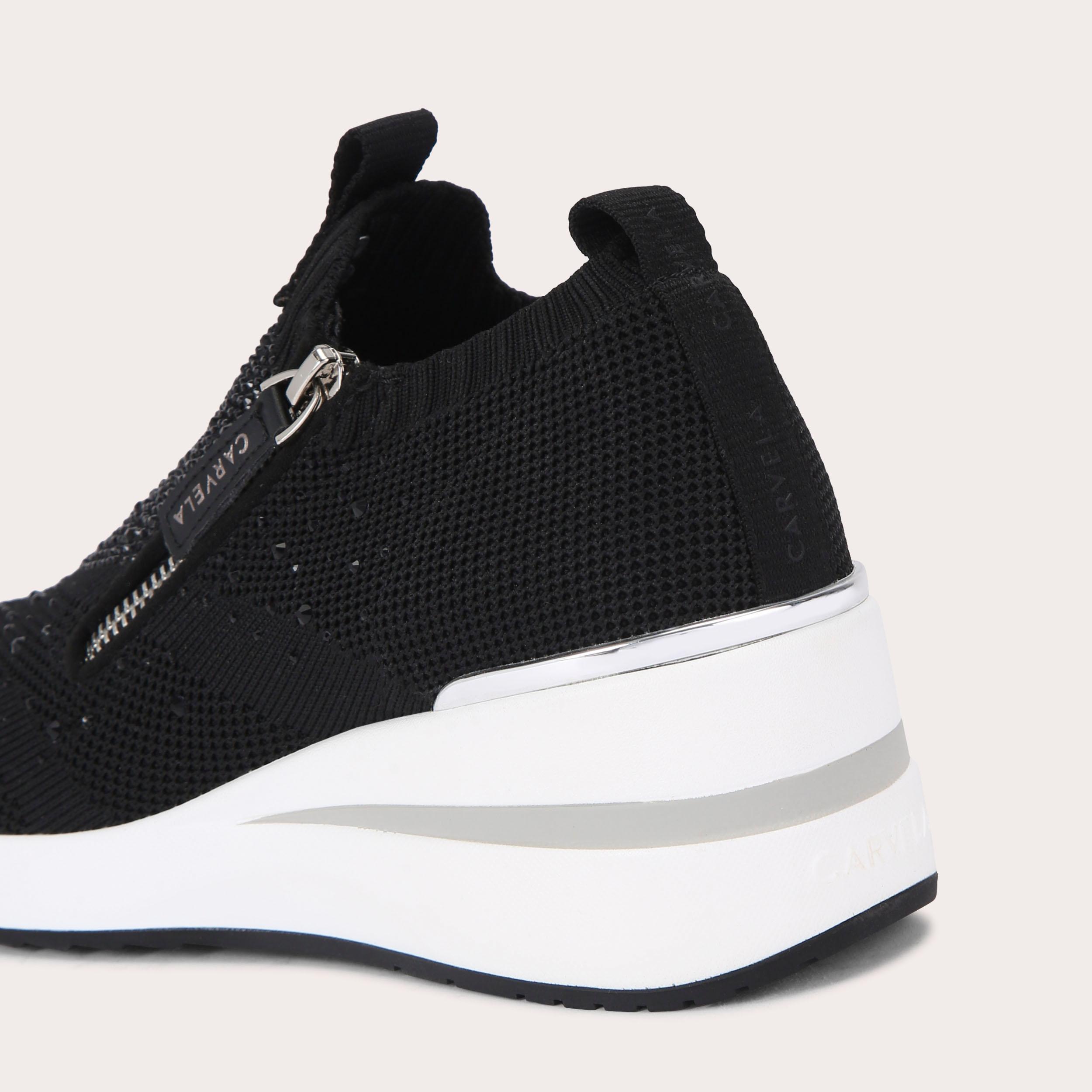 HIGH RISE ZIP KNIT Black Crystal Heeled Trainer by CARVELA