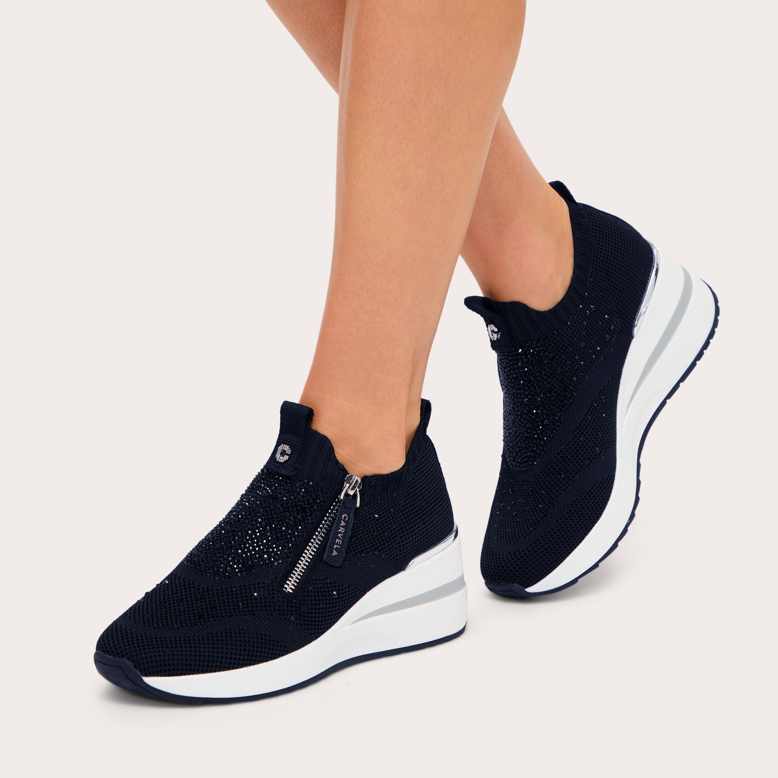 HIGH RISE ZIP KNIT Black Crystal Heeled Trainer by CARVELA