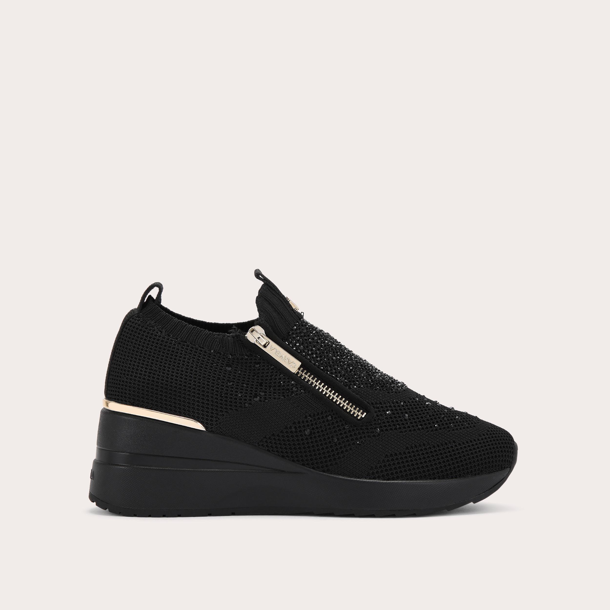 HIGH RISE ZIP KNIT Black Crystal Sneaker by CARVELA