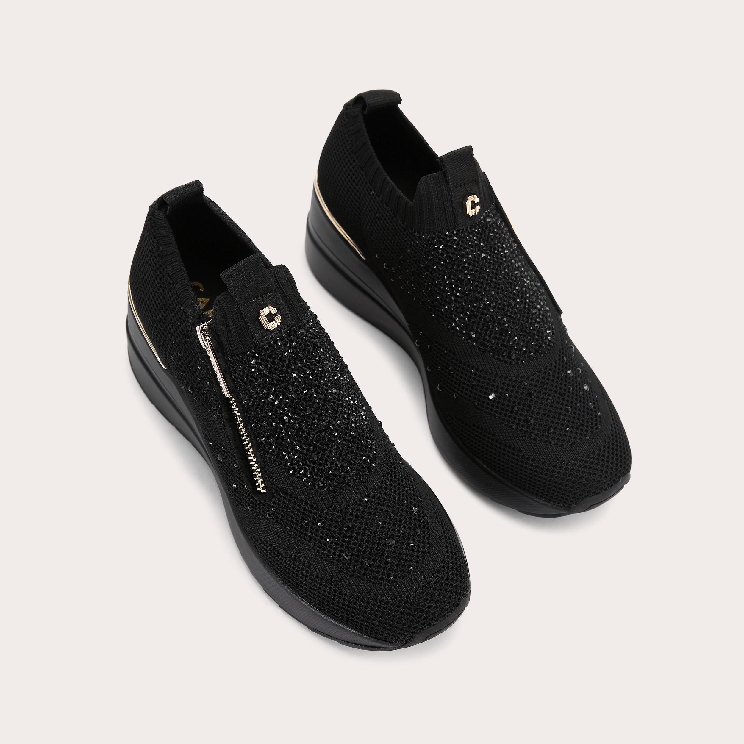 HIGH RISE ZIP KNIT Black Crystal Sneaker by CARVELA