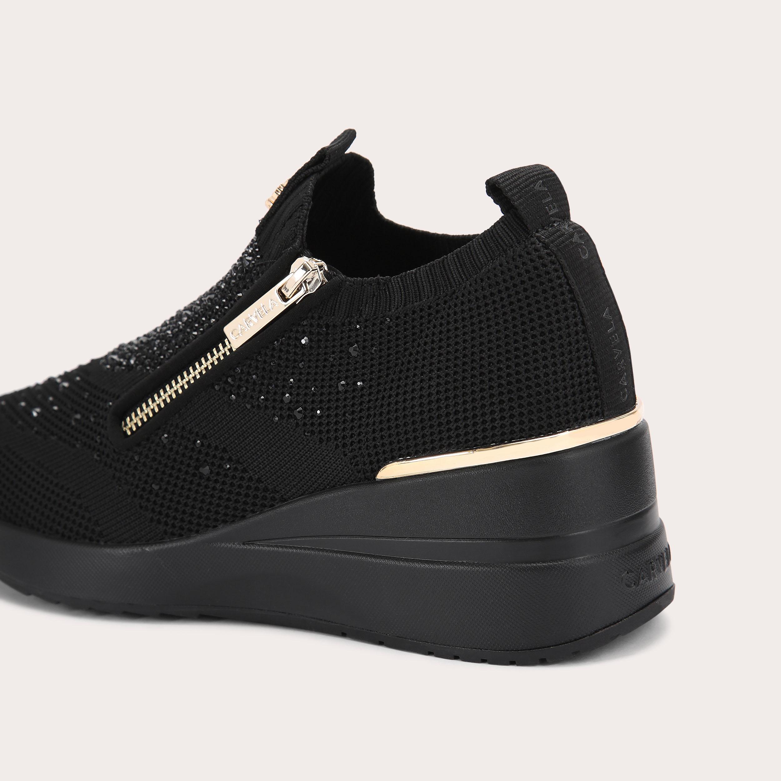 HIGH RISE ZIP KNIT Black Crystal Sneaker by CARVELA