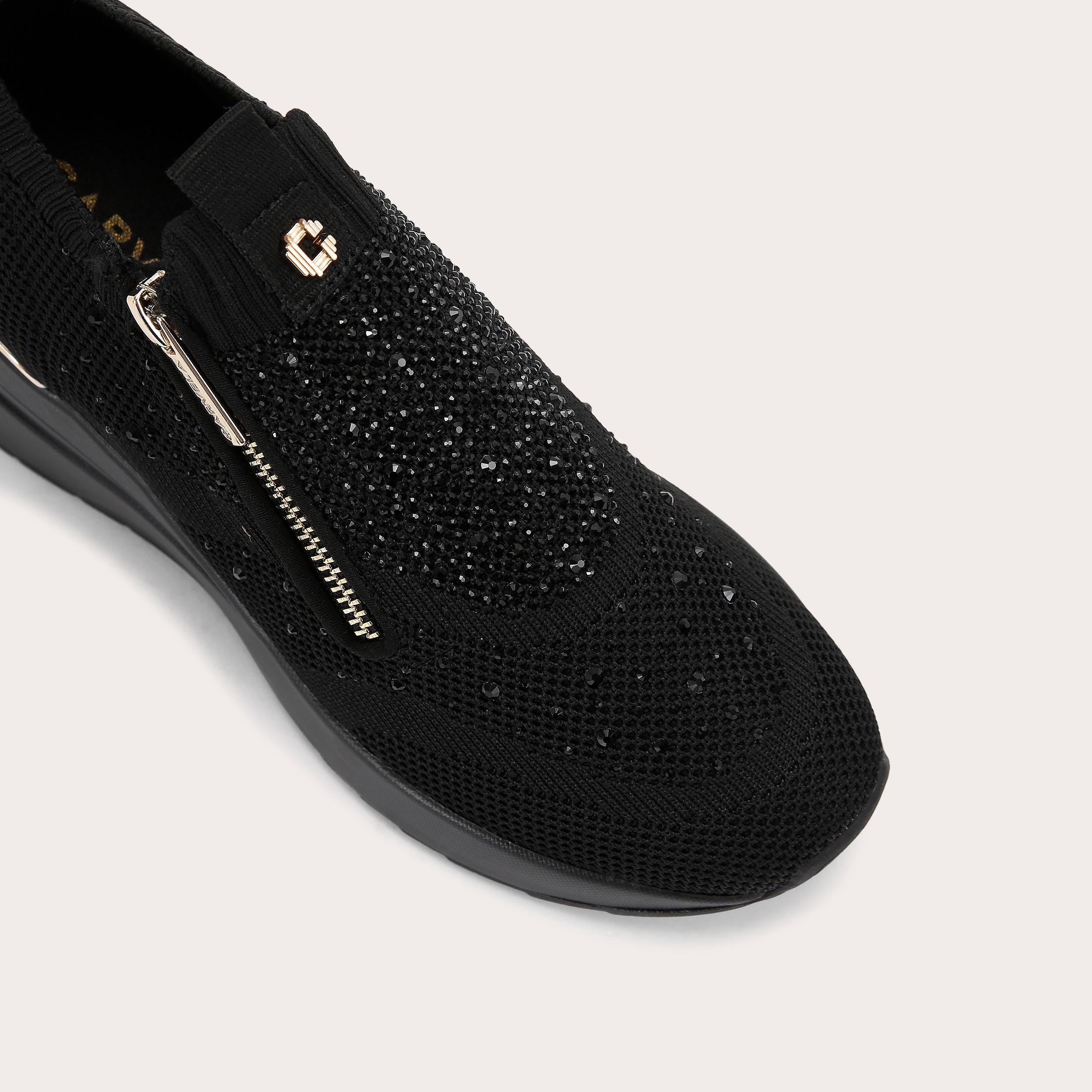 HIGH RISE ZIP KNIT Black Crystal Sneaker by CARVELA