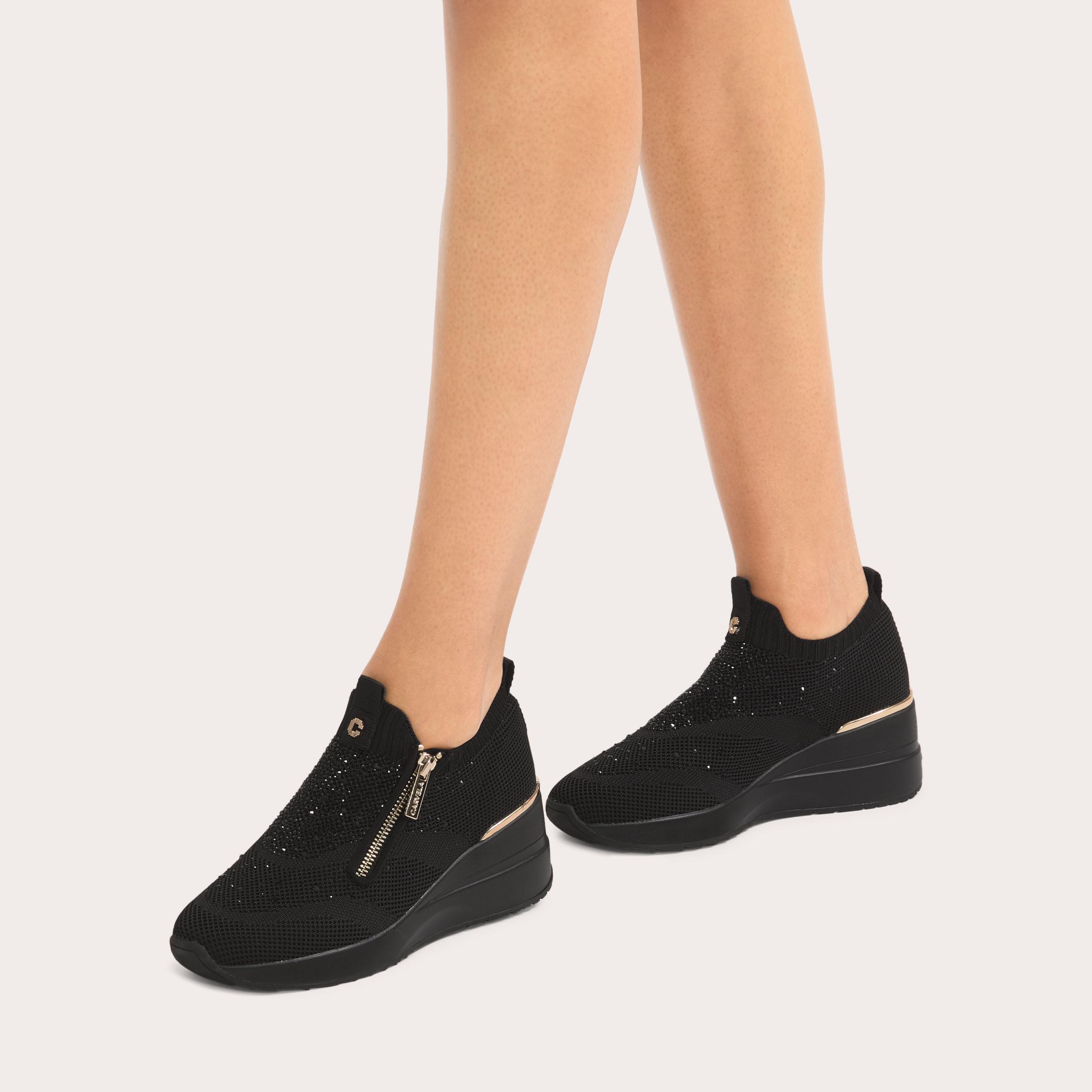 HIGH RISE ZIP KNIT Black Crystal Sneaker by CARVELA
