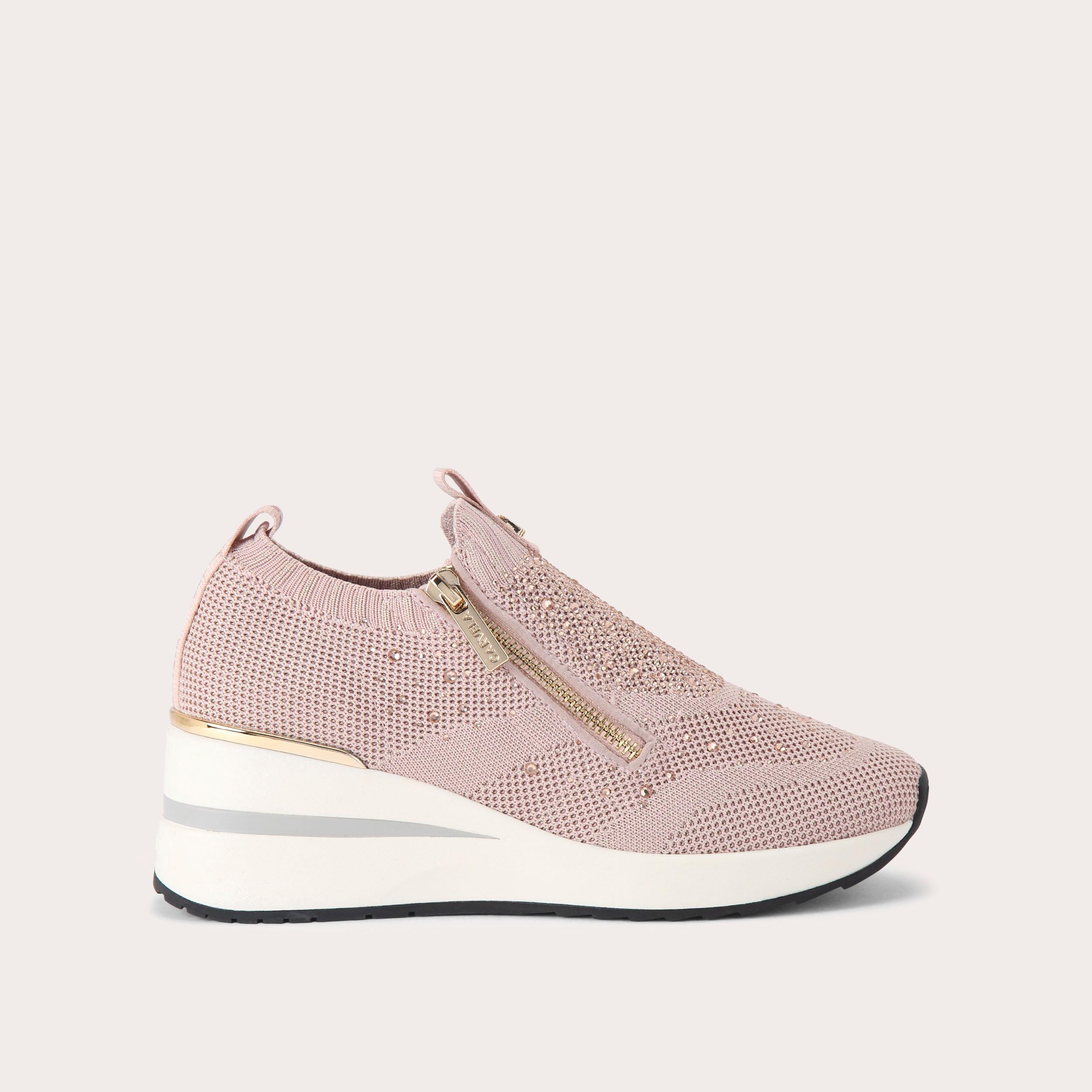 HIGH RISE ZIP KNIT Pale Pink Knitted Trainer by Carvela
