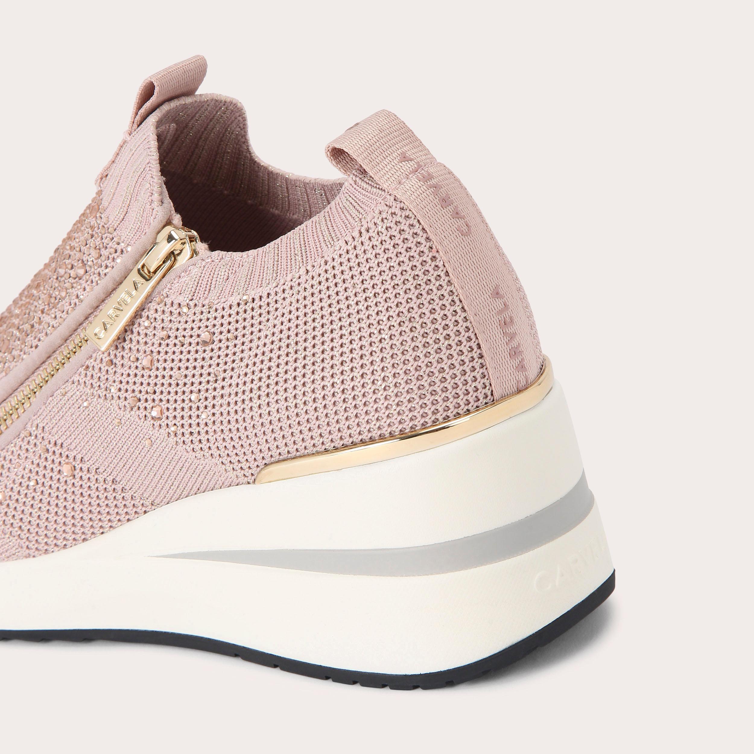 HIGH RISE ZIP KNIT Pale Pink Knitted Trainer by Carvela