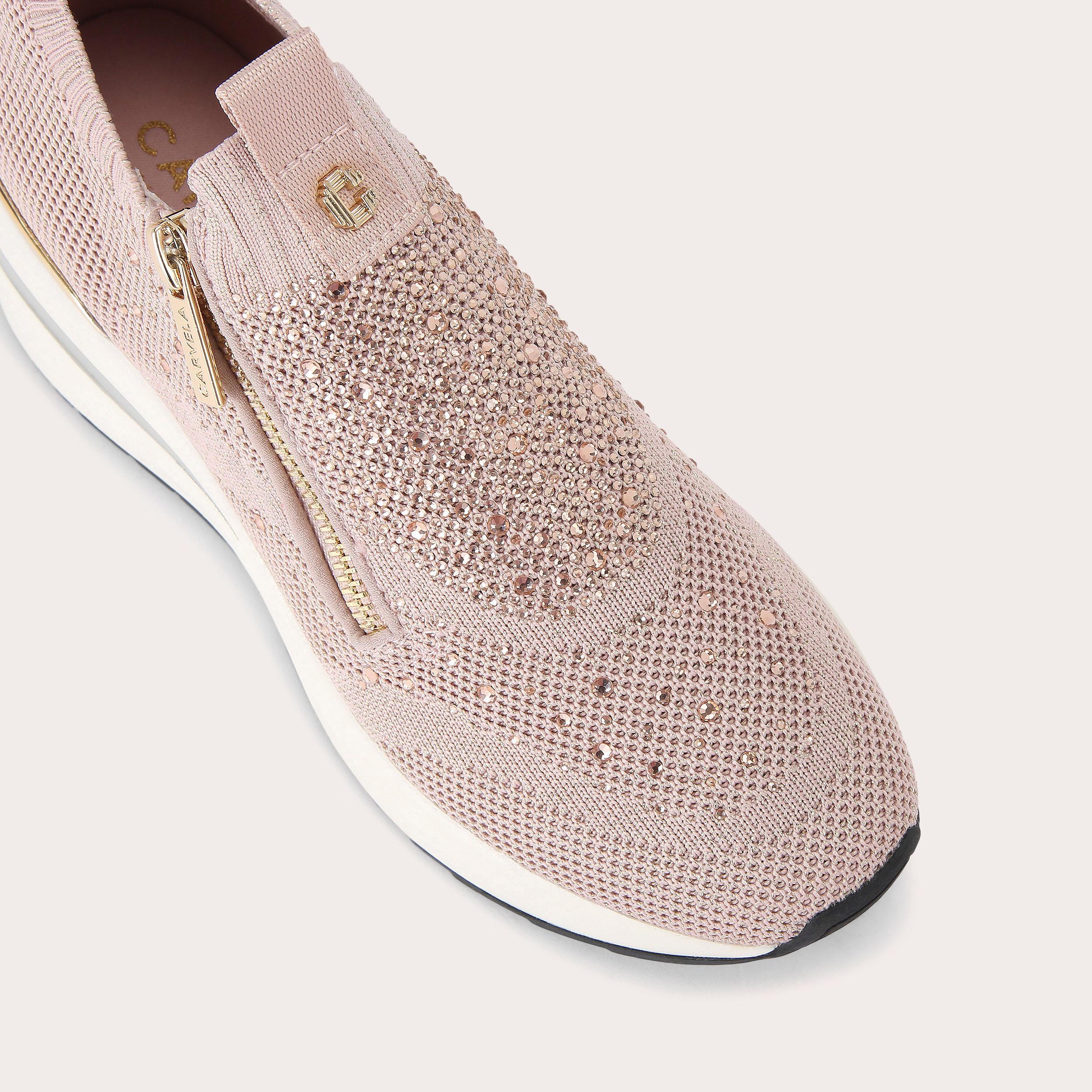 HIGH RISE ZIP KNIT Pale Pink Knitted Trainer by Carvela