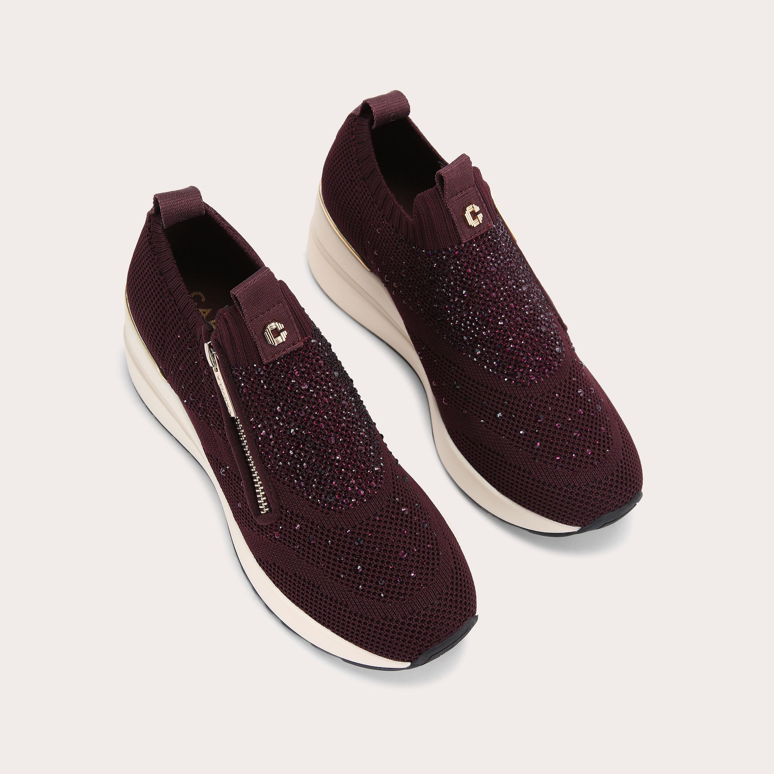 HIGH RISE ZIP KNIT Wine Crystal Knitted Sneaker by CARVELA