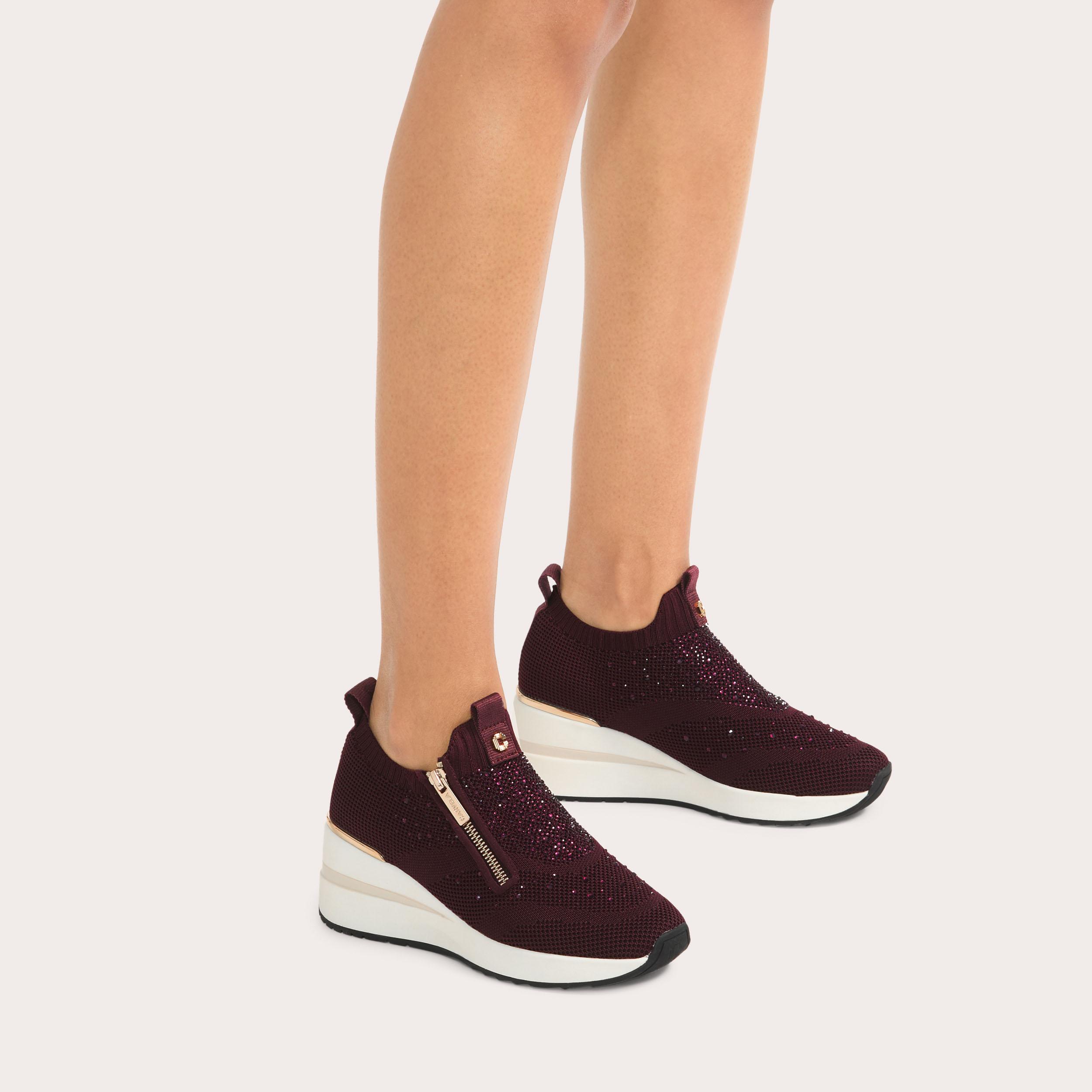 HIGH RISE ZIP KNIT Wine Crystal Knitted Sneaker by CARVELA