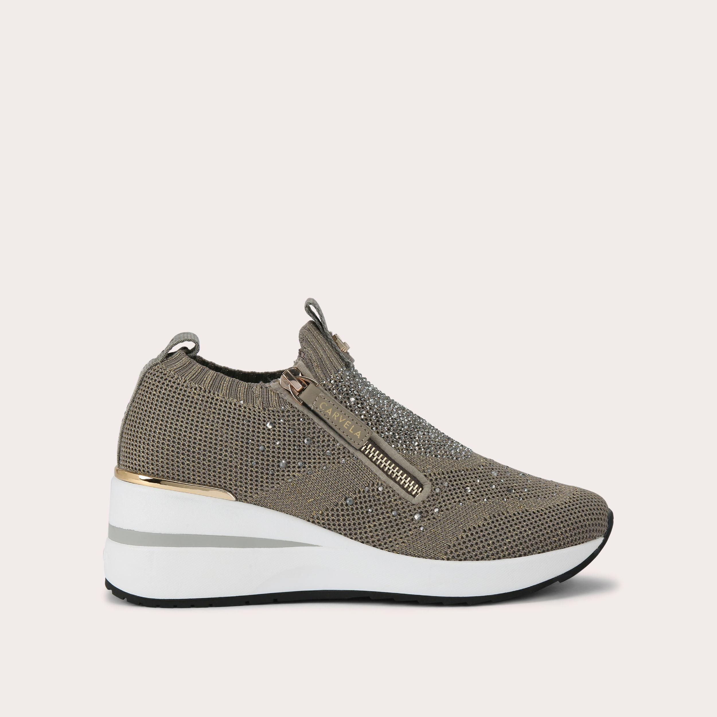 HIGH RISE ZIP KNIT Bronze Heeled Knitted Sneaker by CARVELA
