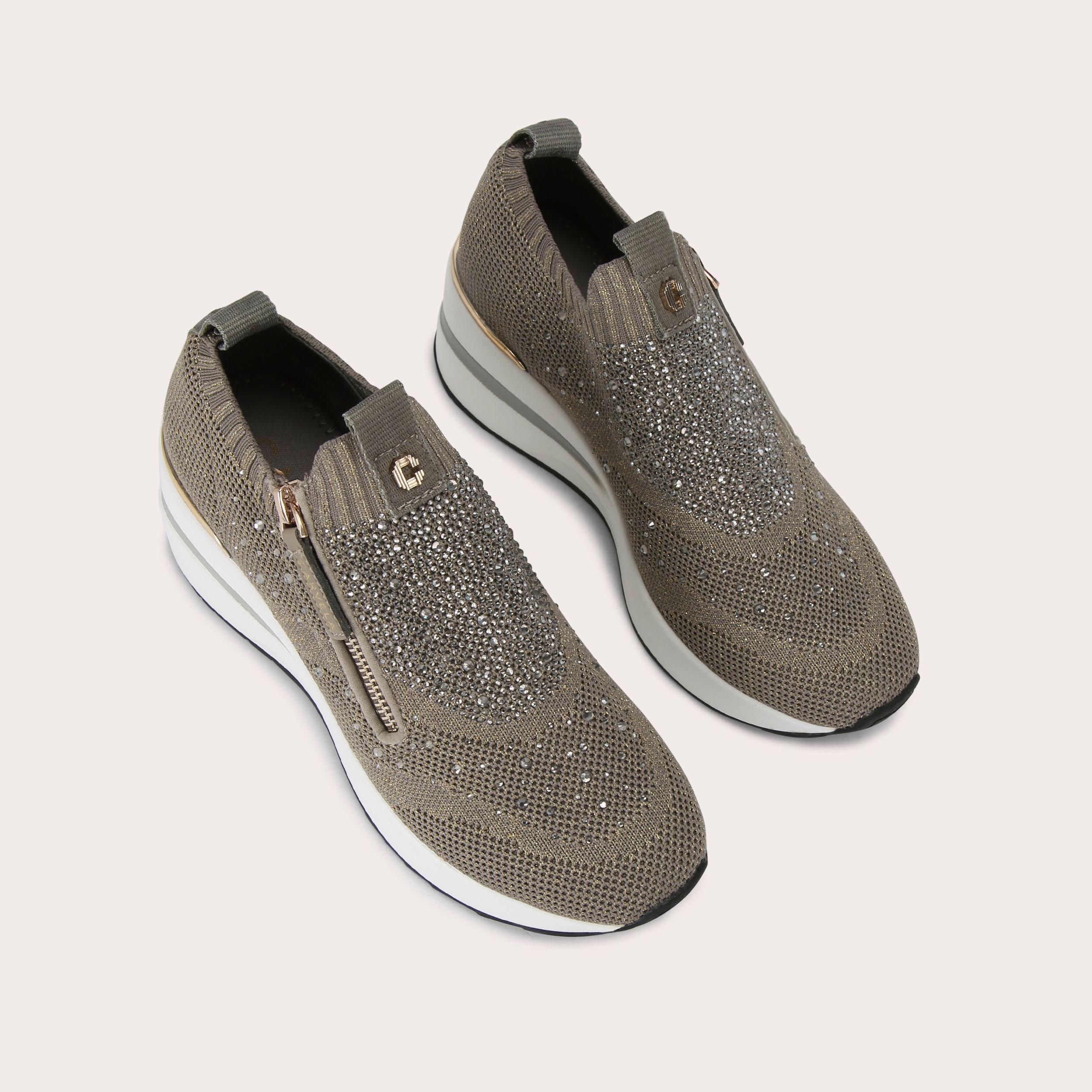 HIGH RISE ZIP KNIT Bronze Heeled Knitted Sneaker by CARVELA
