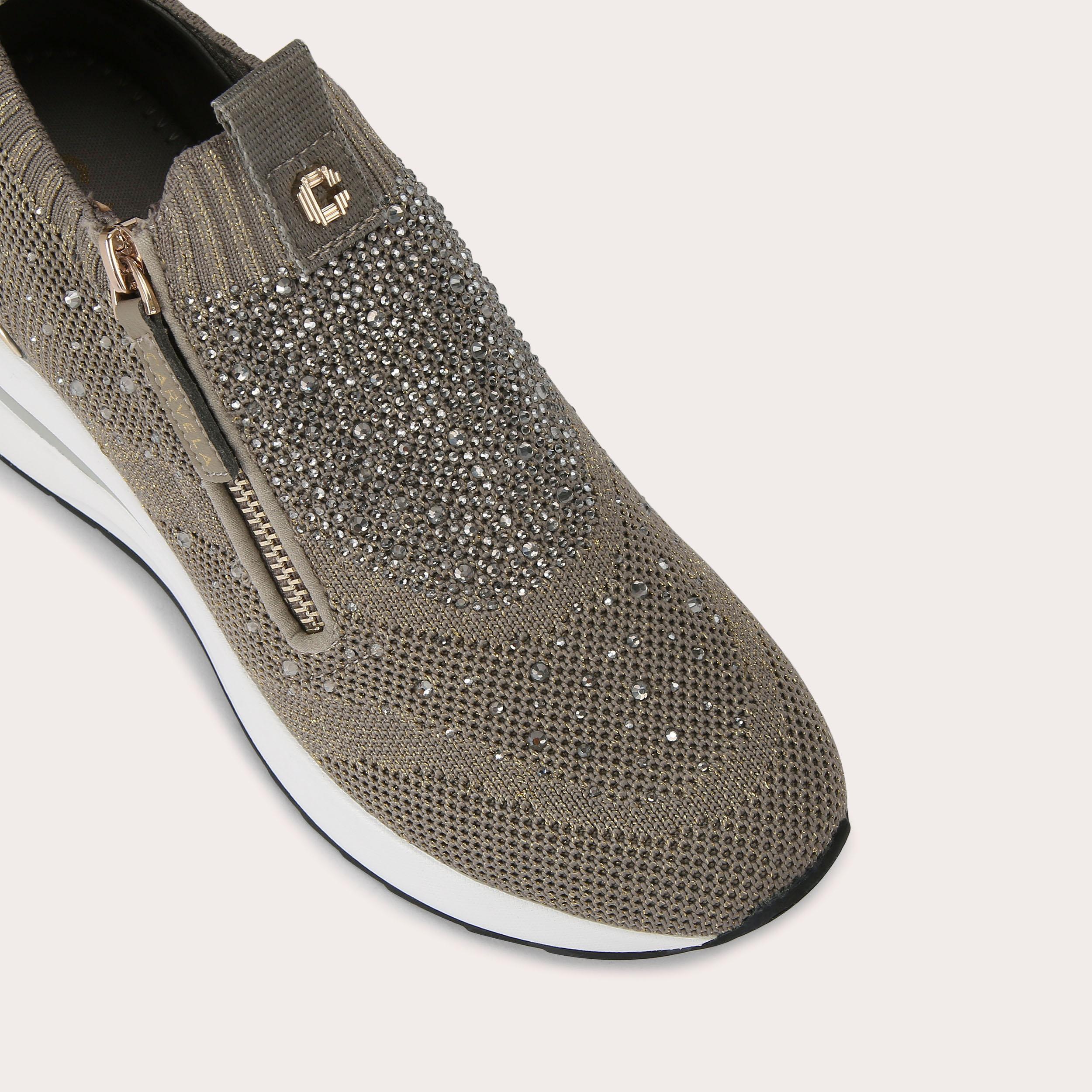 HIGH RISE ZIP KNIT Bronze Heeled Knitted Sneaker by CARVELA