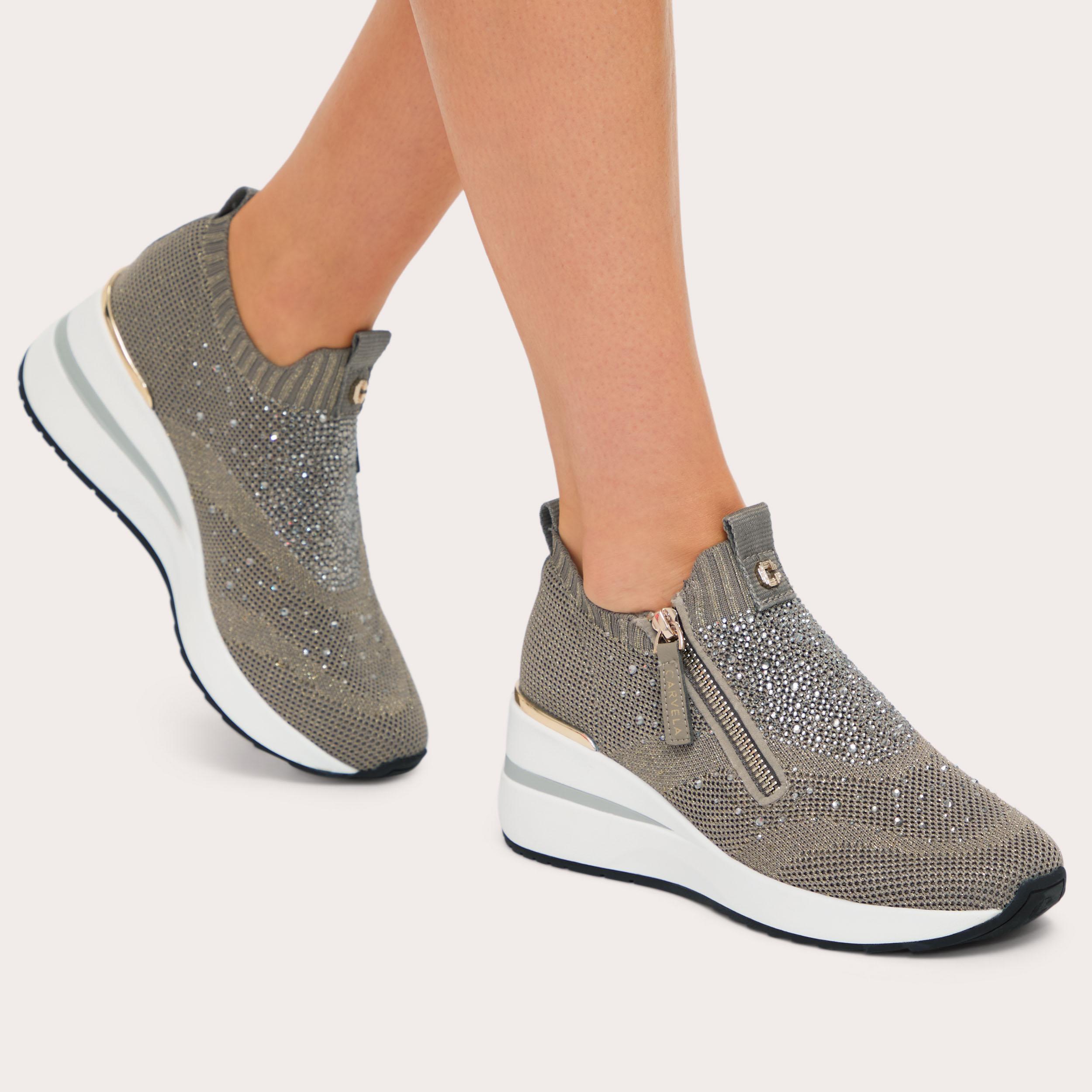 HIGH RISE ZIP KNIT Bronze Heeled Knitted Sneaker by CARVELA