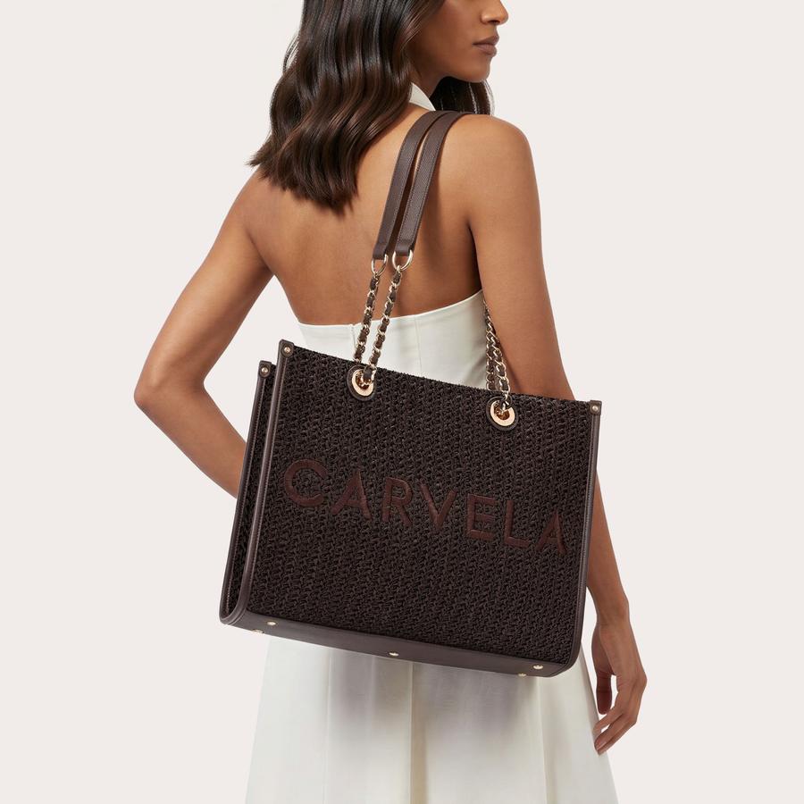 SORRENTO MIDI RAFFIA Dark Brown Raffia Sorrento Tote Bag by Carvela