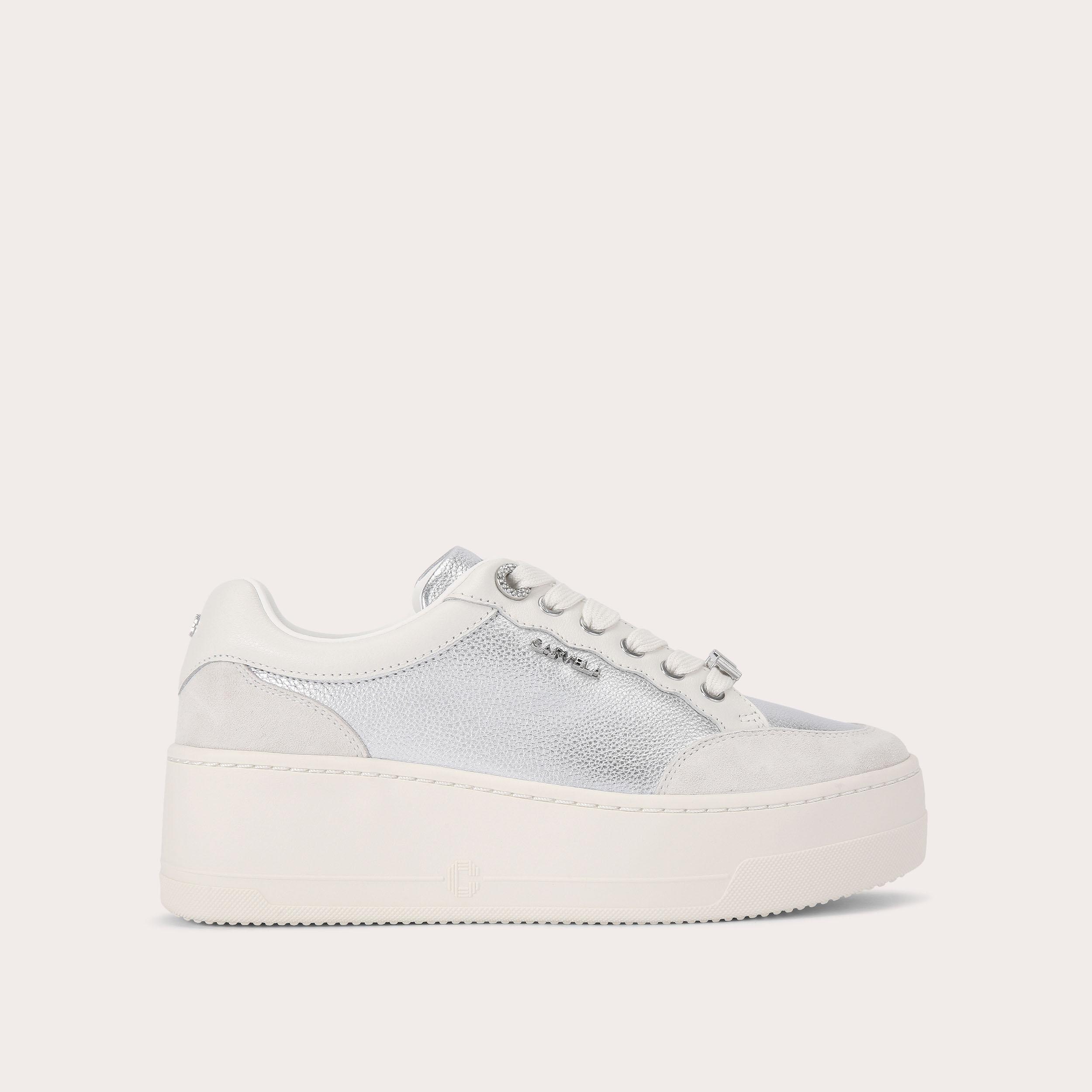 carvela PERENNE SNEAKER Silver Leather Textured Trainer by CARVELA