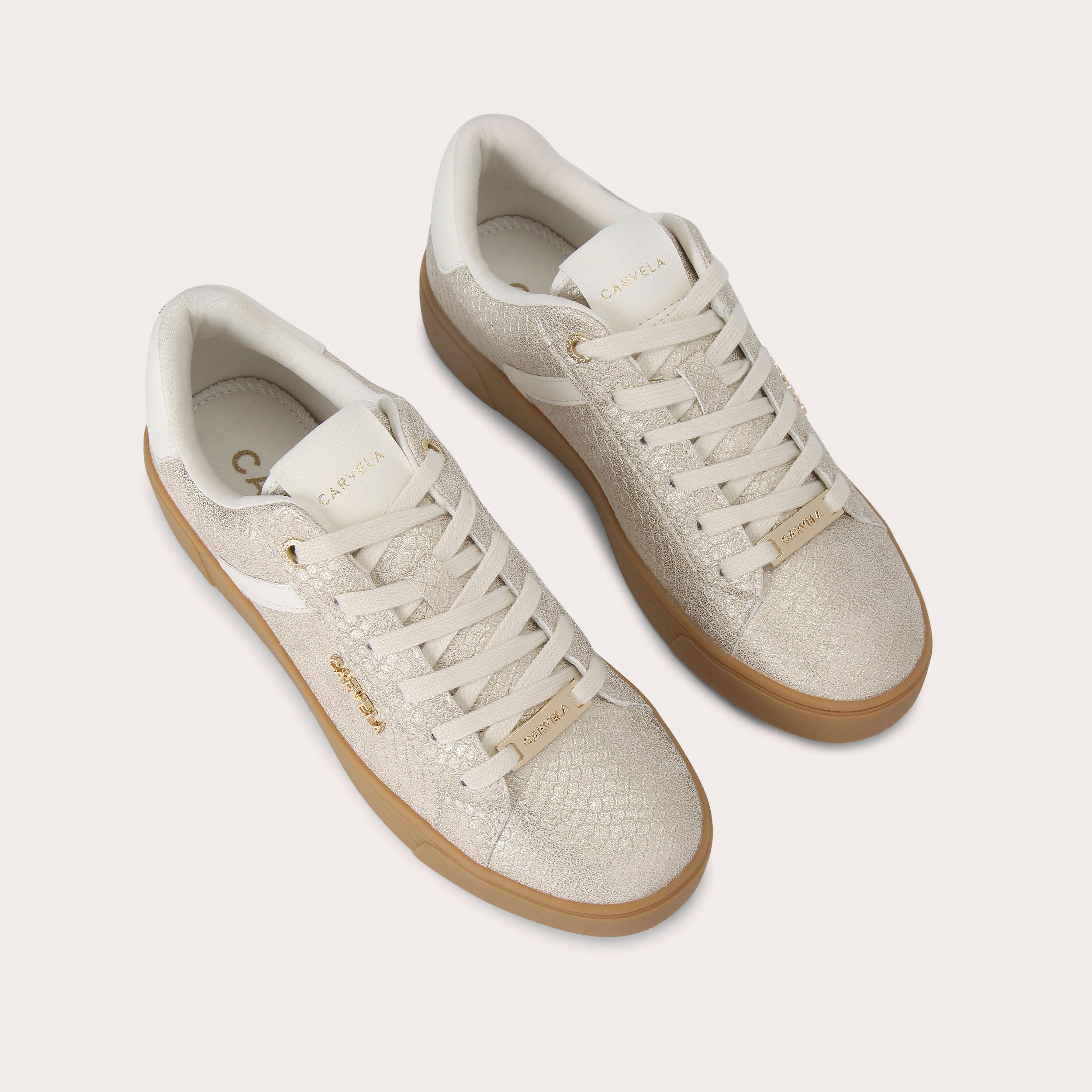 DAZE GUM Metallic Gold Snake Printed Trainer by CARVELA