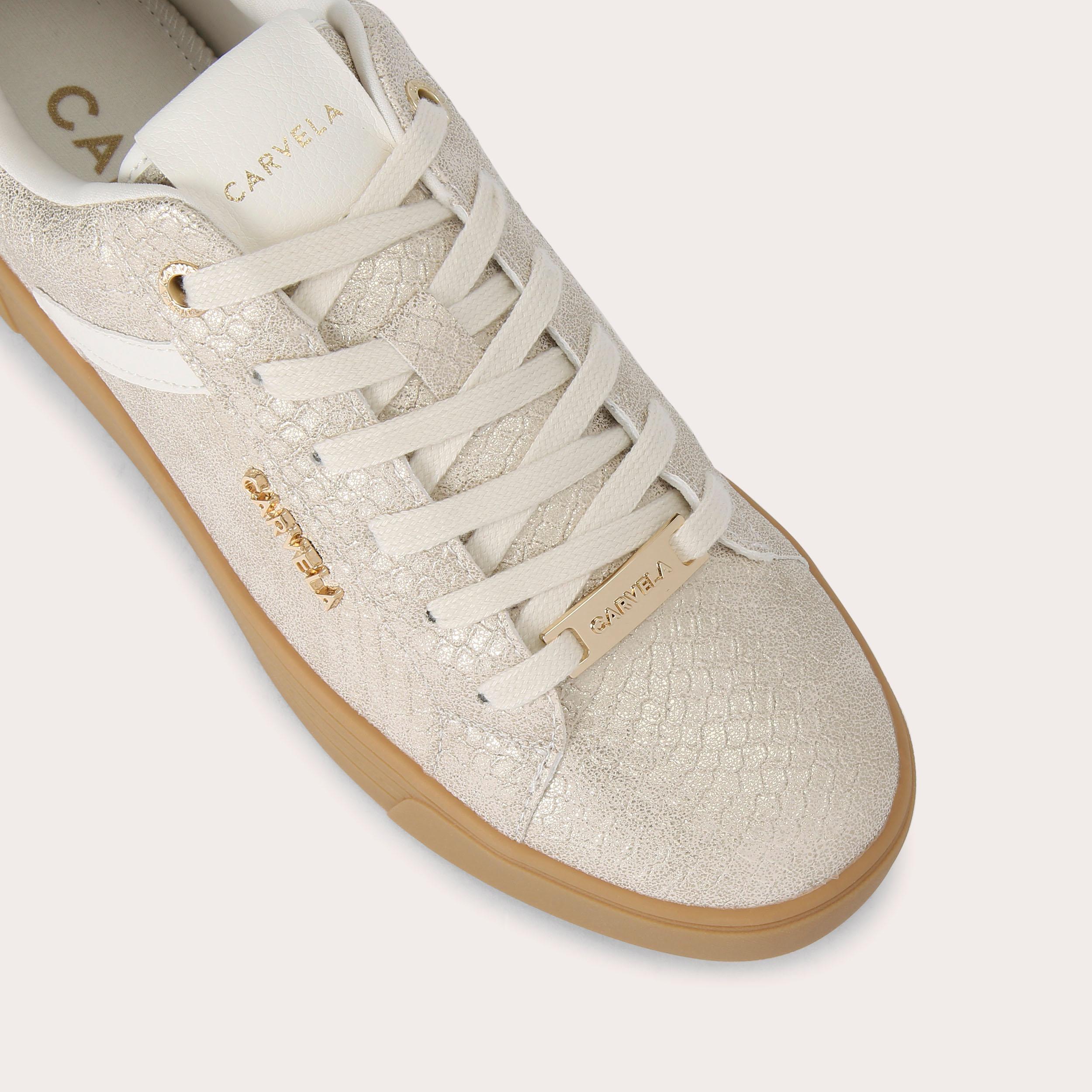 DAZE GUM Metallic Gold Snake Printed Trainer by CARVELA