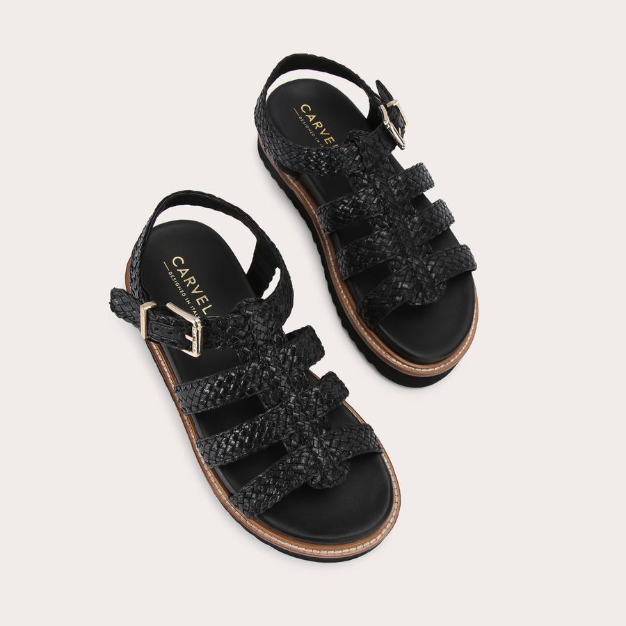 FORTUNA WEAVE SANDAL Black Woven Fisherman Sandal by CARVELA