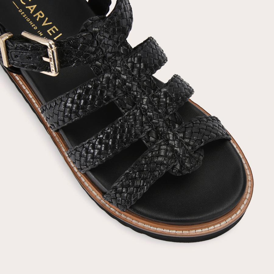 ＊FACARD PATTERN＊WEAVE SANDALS_black CAPRI - Black Woven Leather Sandals – Souliers Martinez