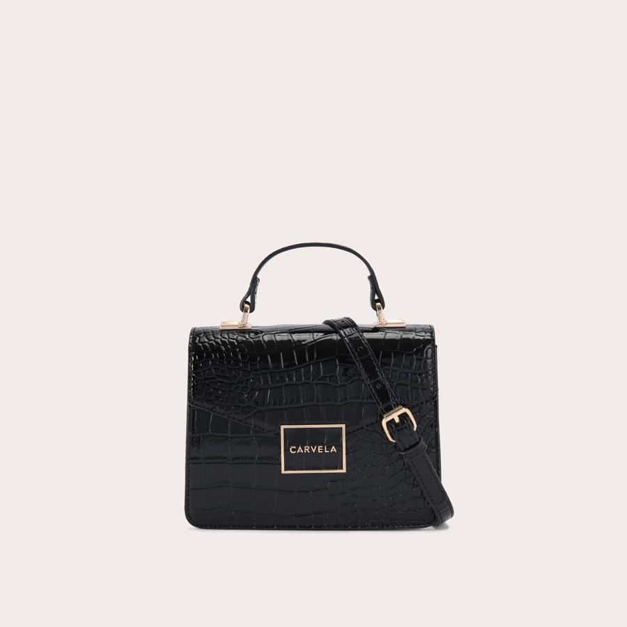 JESSICA TOP HANDLE Black Croc Print Top Handle Bag by CARVELA