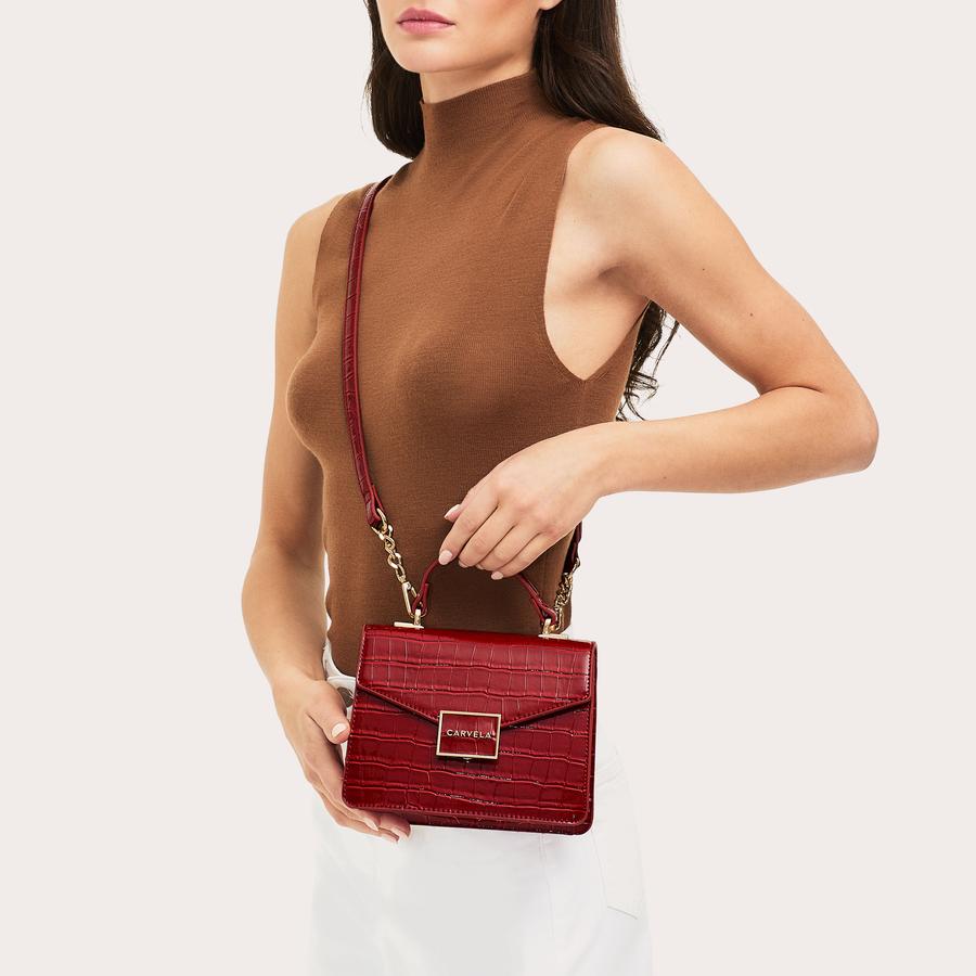JESSICA TOP HANDLE Red Croc Top Handle Bag by CARVELA