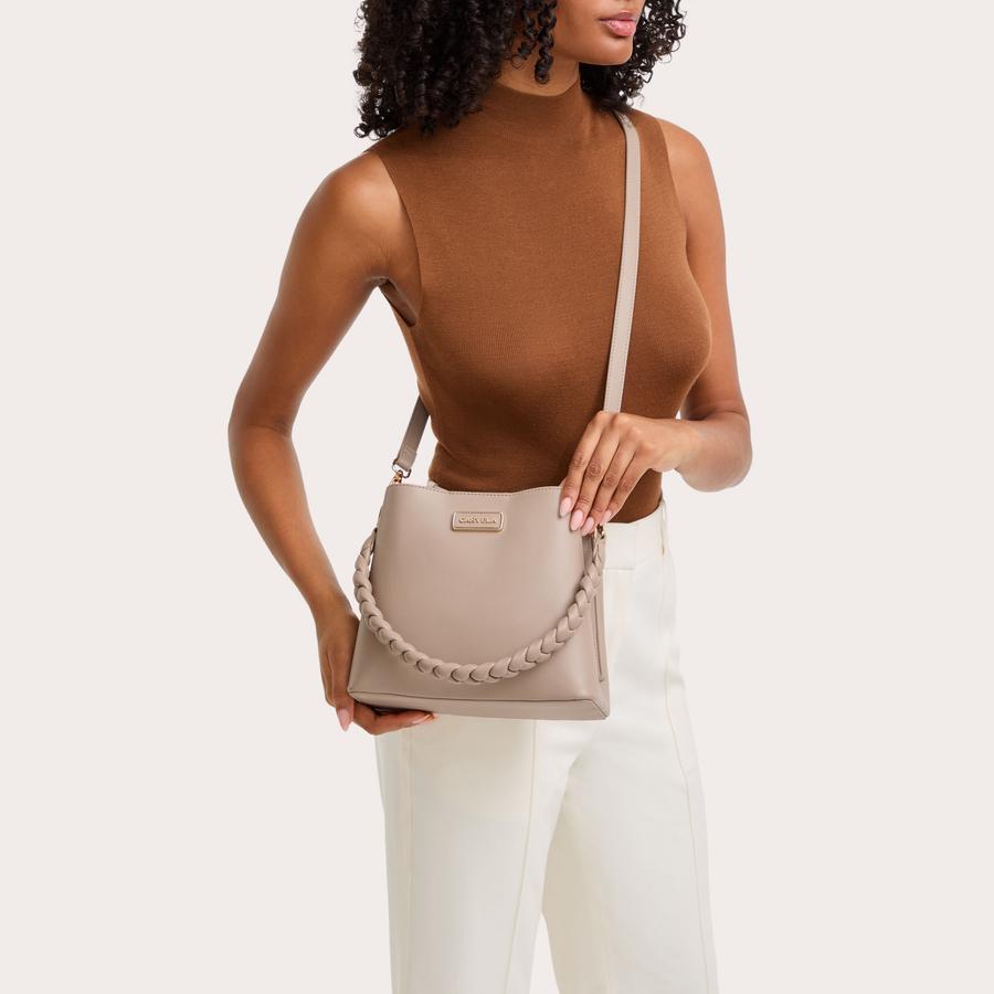 ALESSIA PLAIT MIDI Beige Synthetic Midi Bag by CARVELA