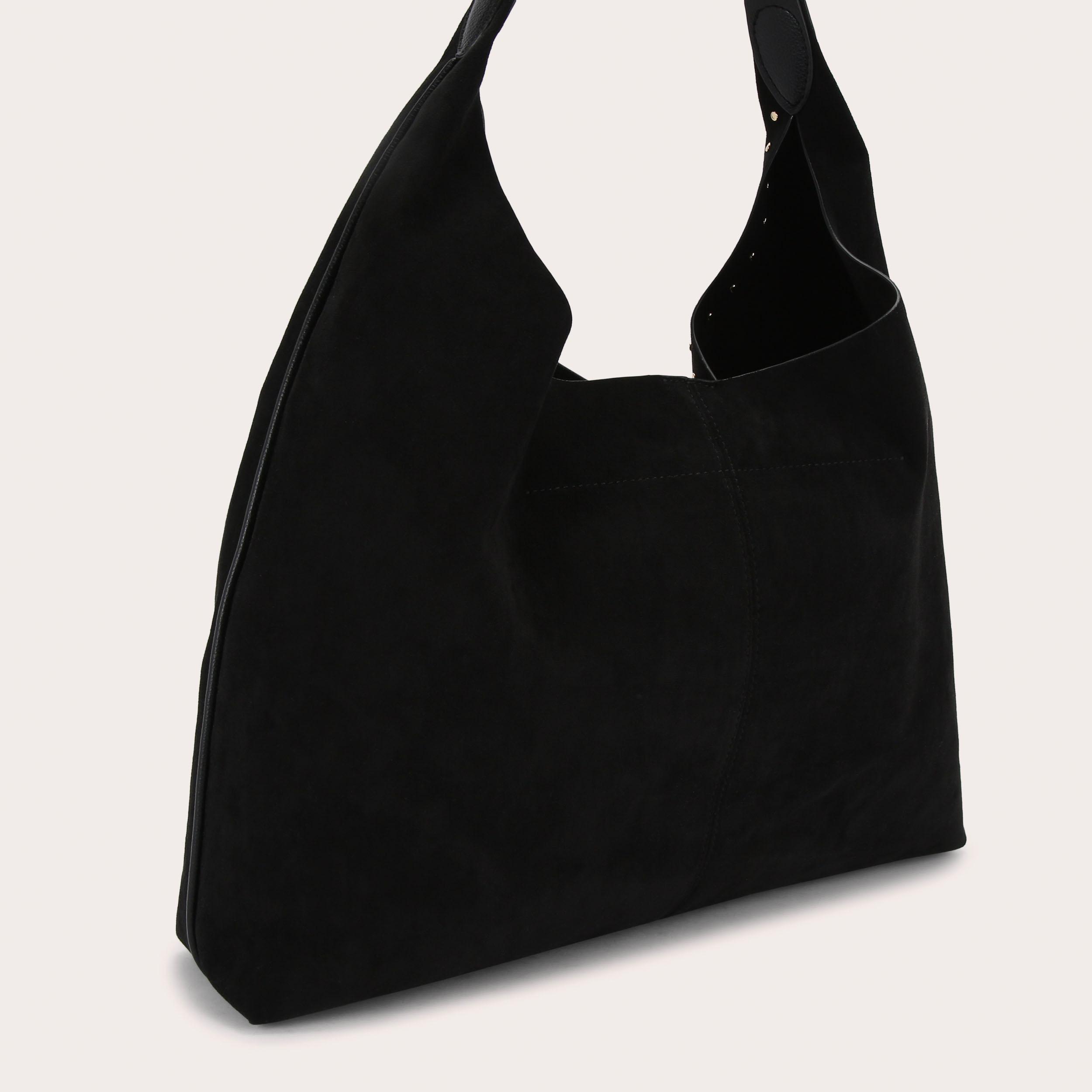 CINZIA STUDDED SHOULDER Black Microsuede Shoulder Bag by CARVELA