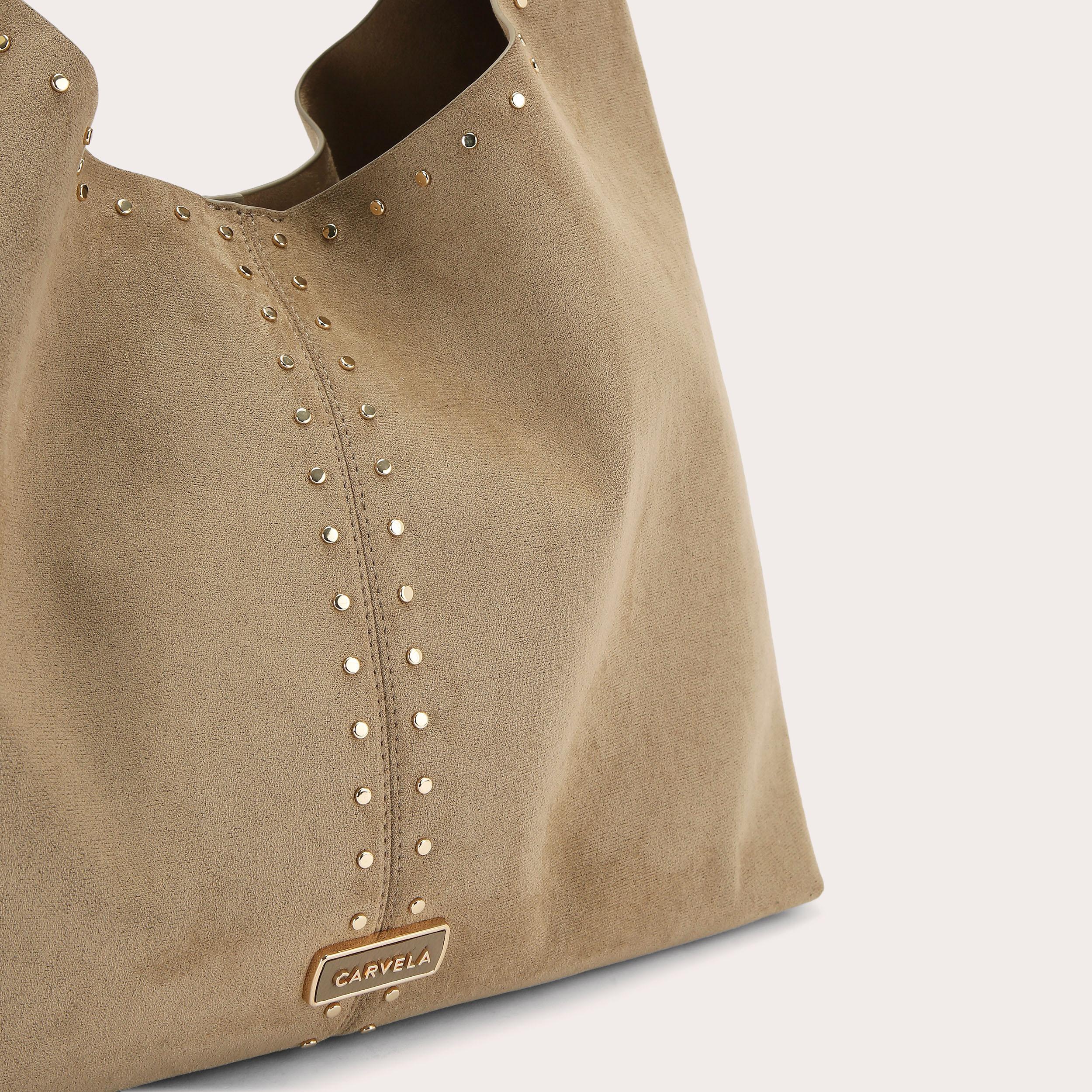 CINZIA STUDDED SHOULDER Camel Microsuede Shoulder Bag by CARVELA