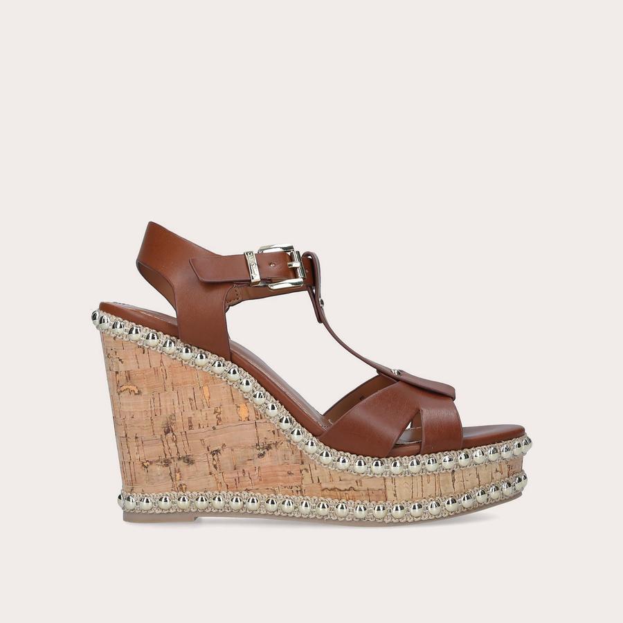 SASHA Tan Cork Wedge Heel Sandals by CARVELA