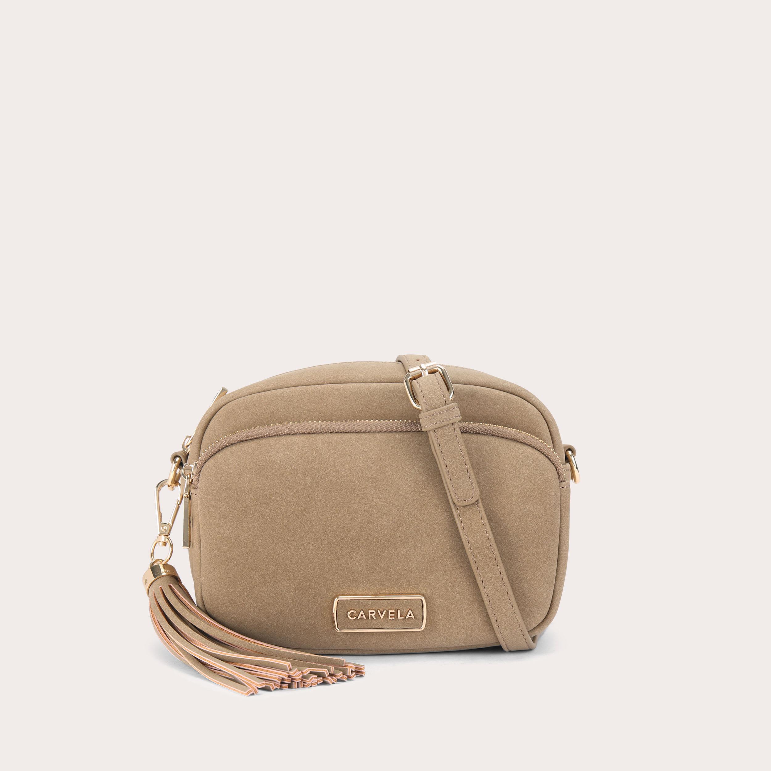 COMO CROSSBODY Taupe Suede Tassel Cross Body Bag by CARVELA