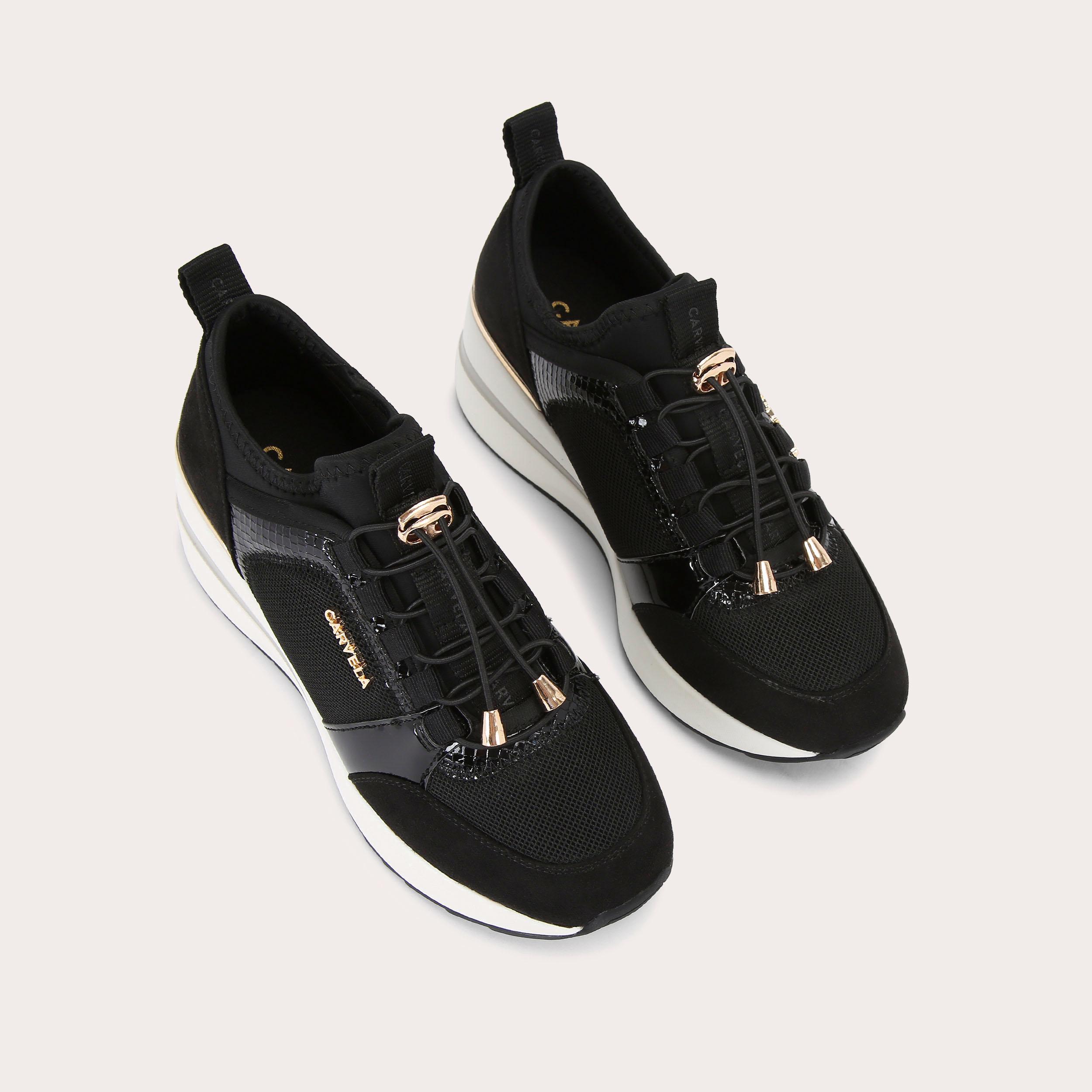 HIGH RISE SWIFT Black Fabric Trainer by CARVELA