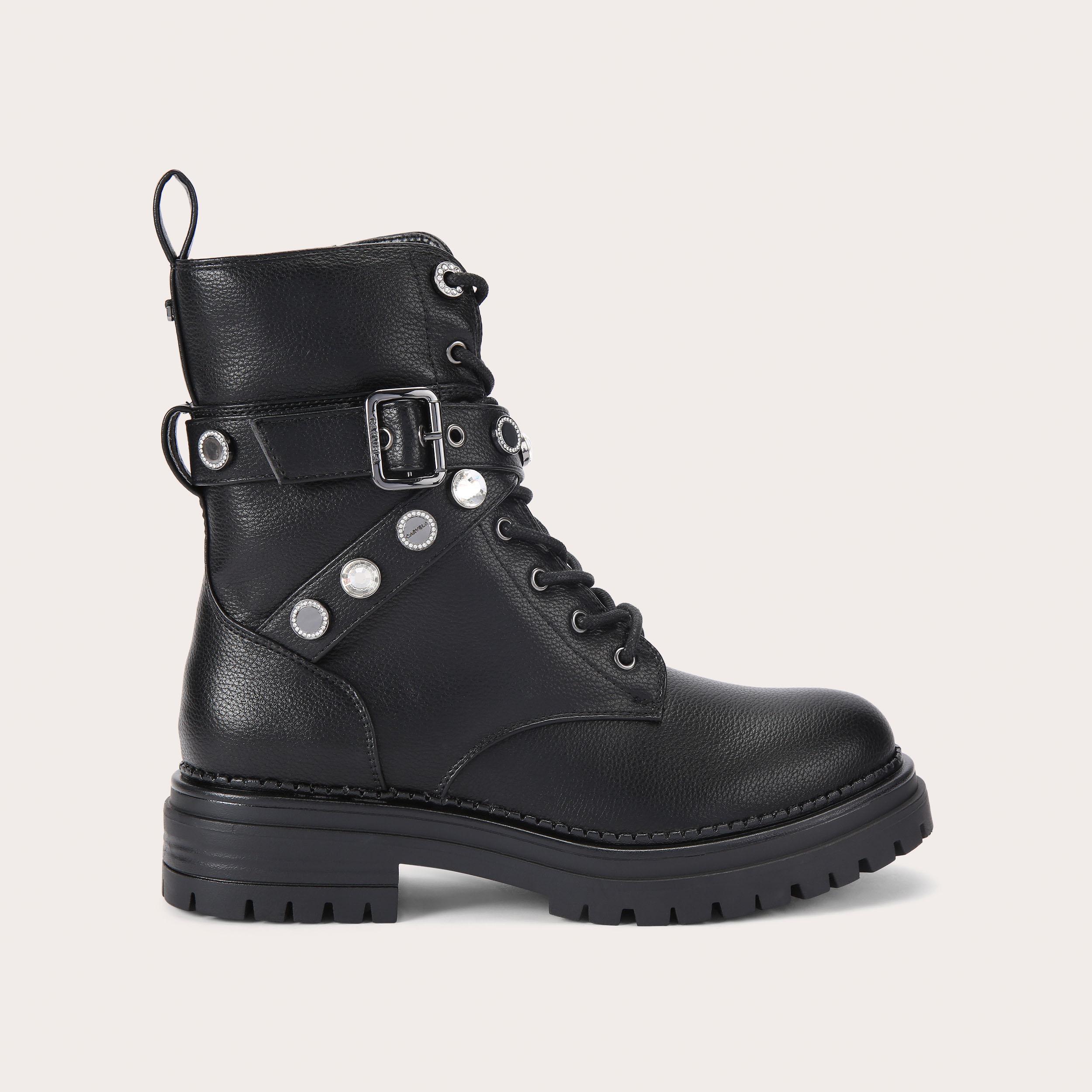 HEADLINE COMBAT COIN Black Grain Combat Boot by CARVELA