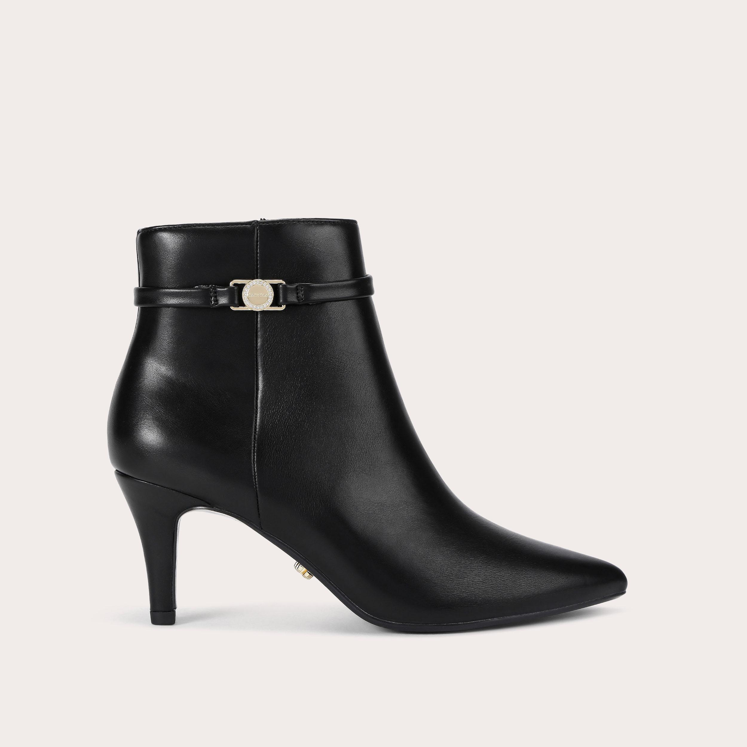 Carvela Black Ankle Boots Womens Leather FLUTE COIN Black Heeled - Main Image