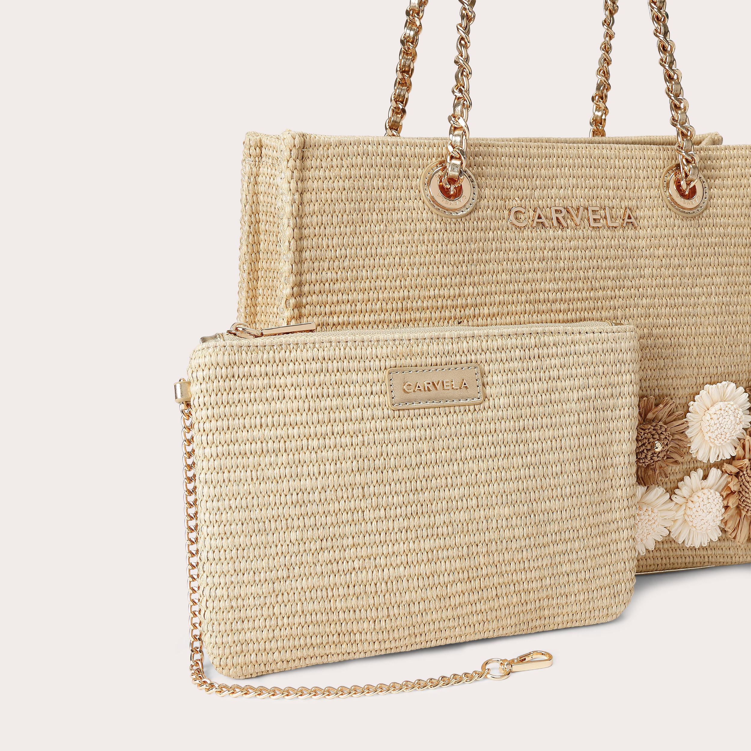 SORRENTO FLOWER TOTE Beige Raffia Flower Tote Bag by Carvela