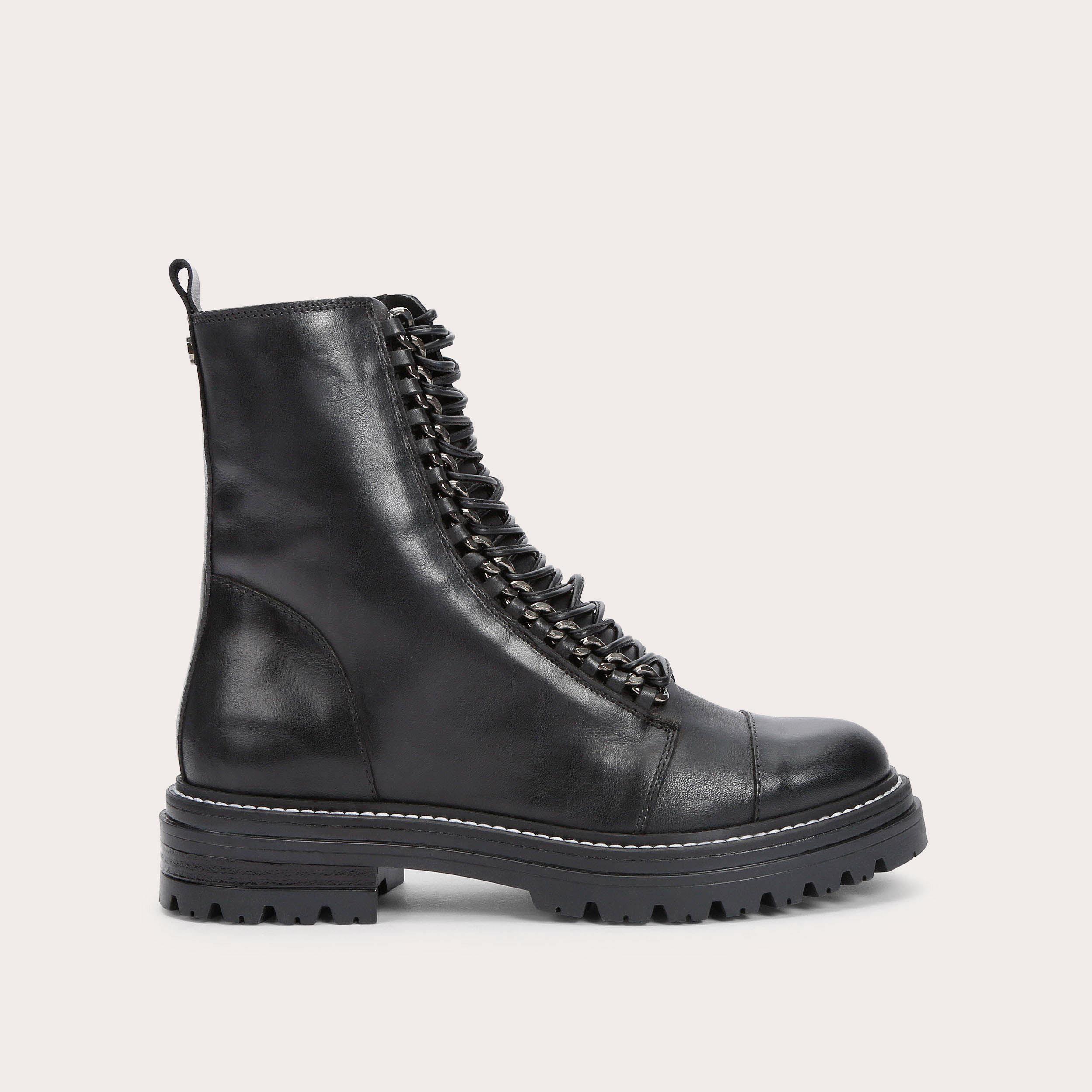 SULTRY CHAIN Black Leather Biker Boots by CARVELA