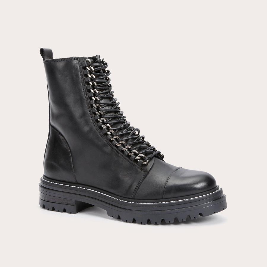 SULTRY CHAIN Black Leather Biker Boots by CARVELA