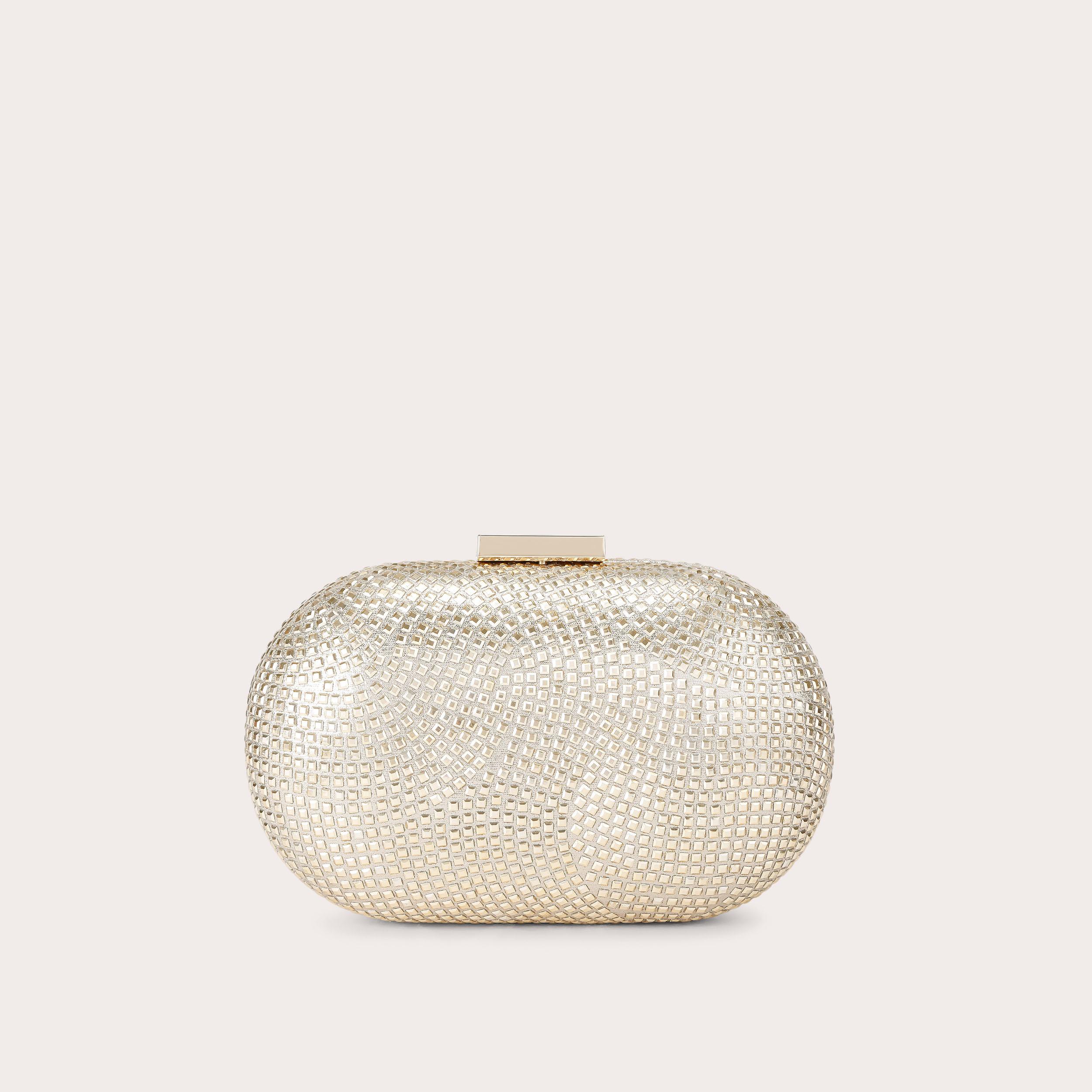 PIETRA HARD CLUTCH Gold Crystal Clutch Bag by Carvela