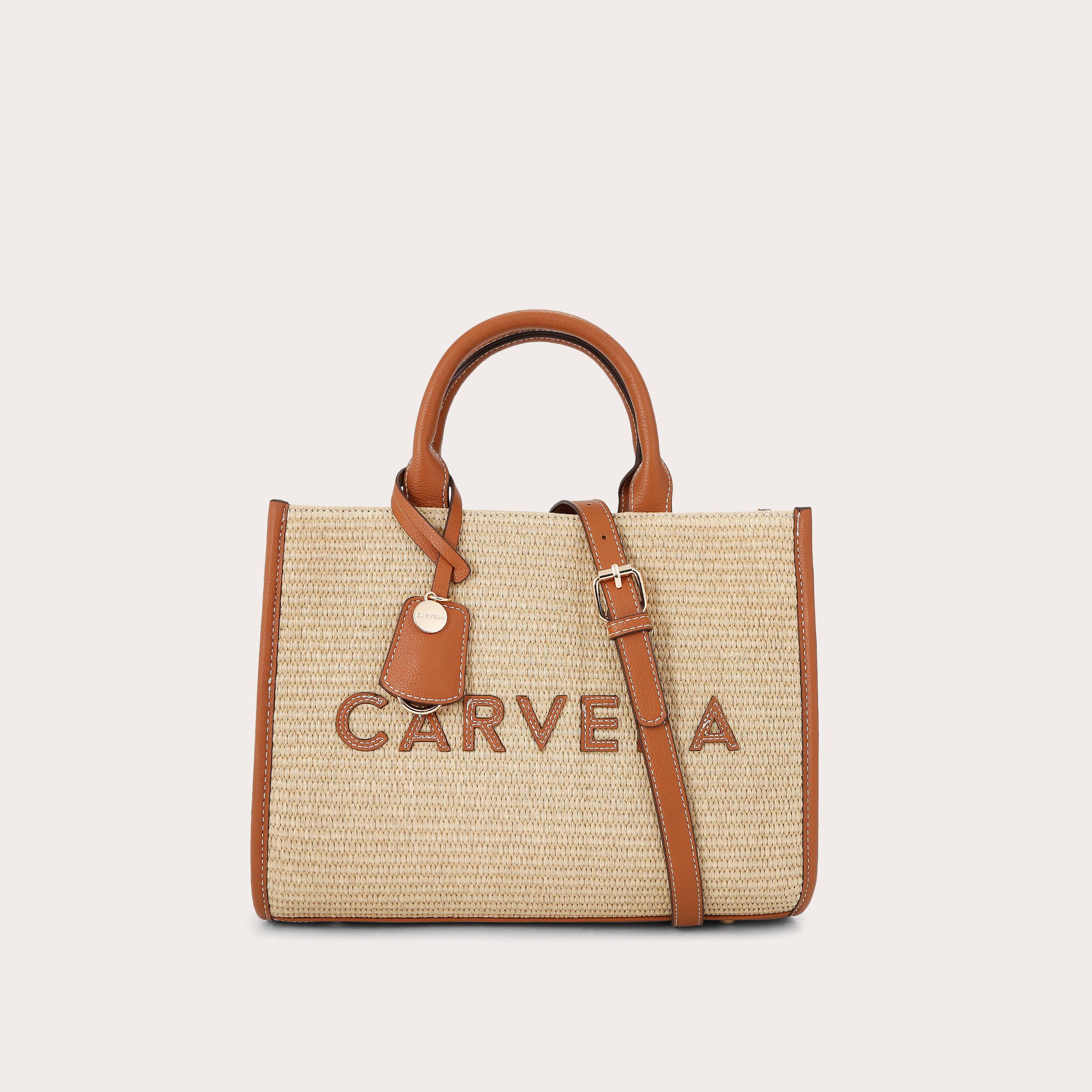 FRAME RAFFIA MIDI Tan Beige Raffia Midi Tote Bag by Carvela