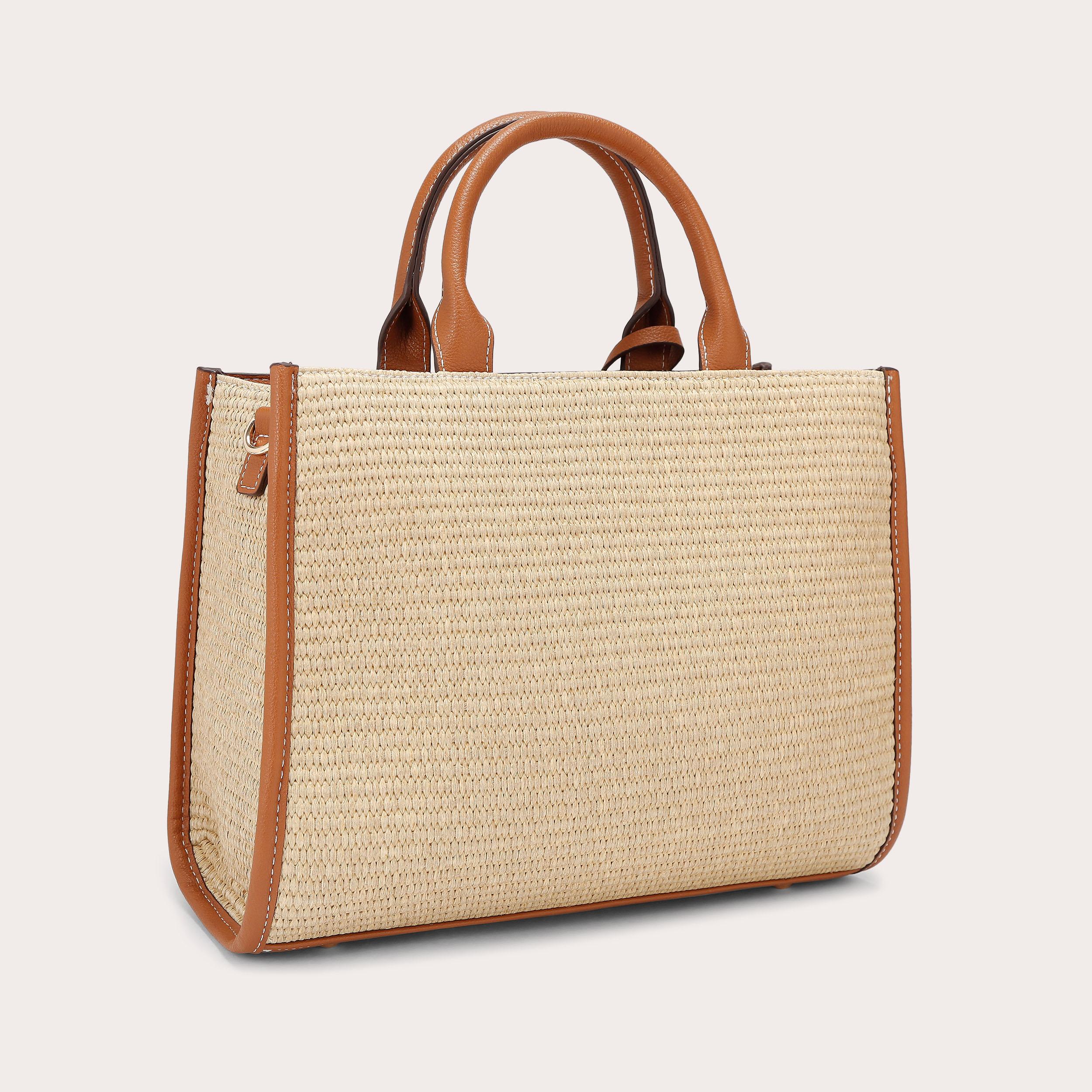 FRAME RAFFIA MIDI Tan Beige Raffia Midi Tote Bag by Carvela