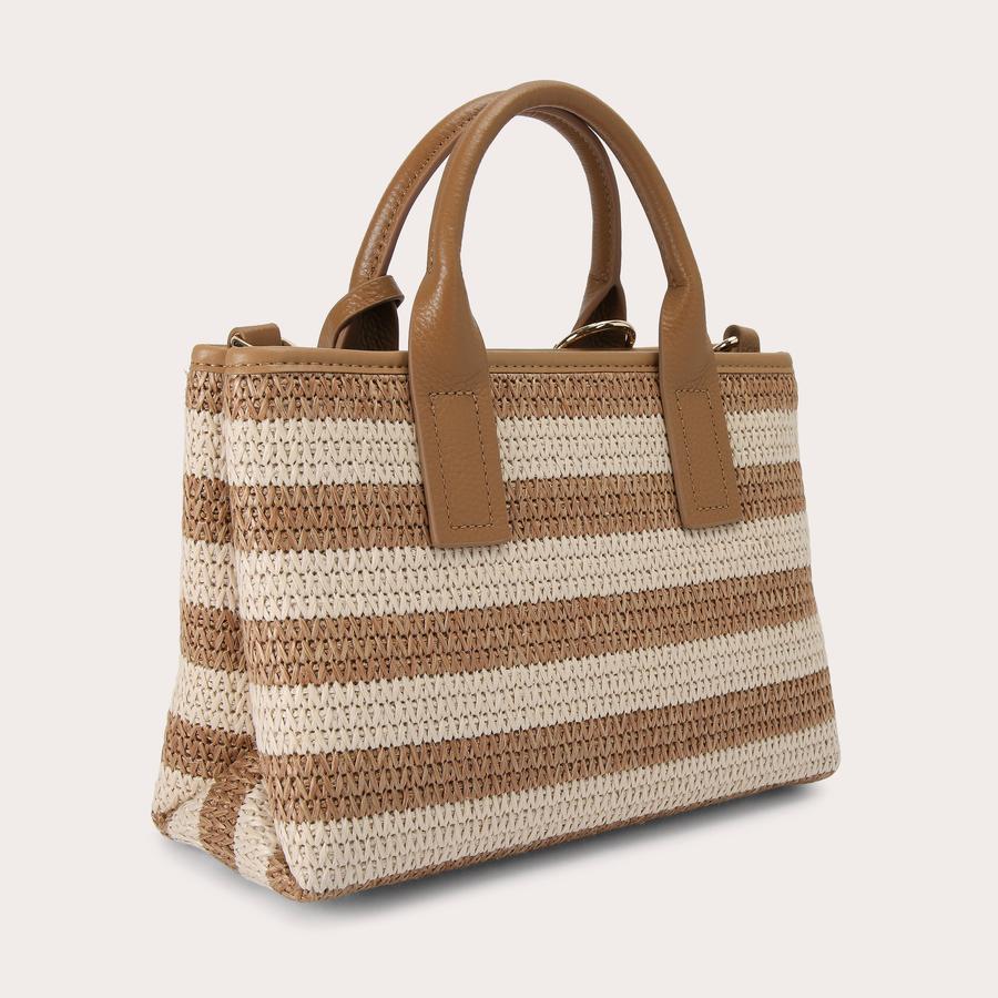 NINA MINI TOTE Beige Brown Raffia Tote Bag by Carvela