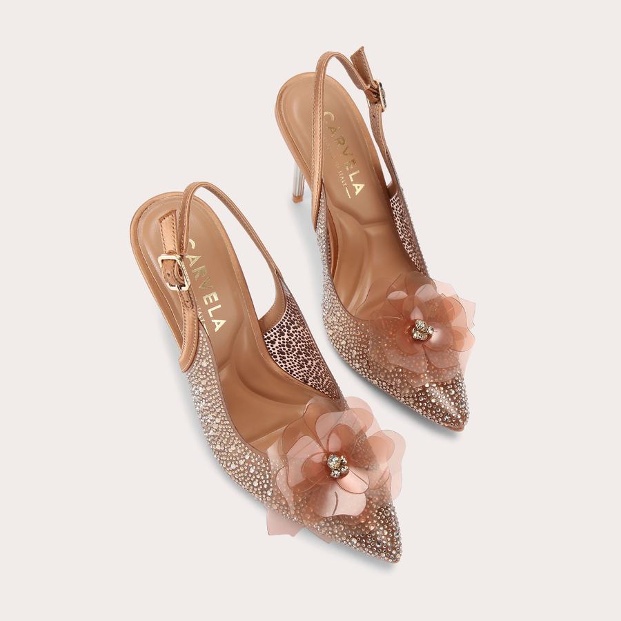 POSITANO VINYL FLOWER Blush Crystal Slingback Flower Heel by Carvela