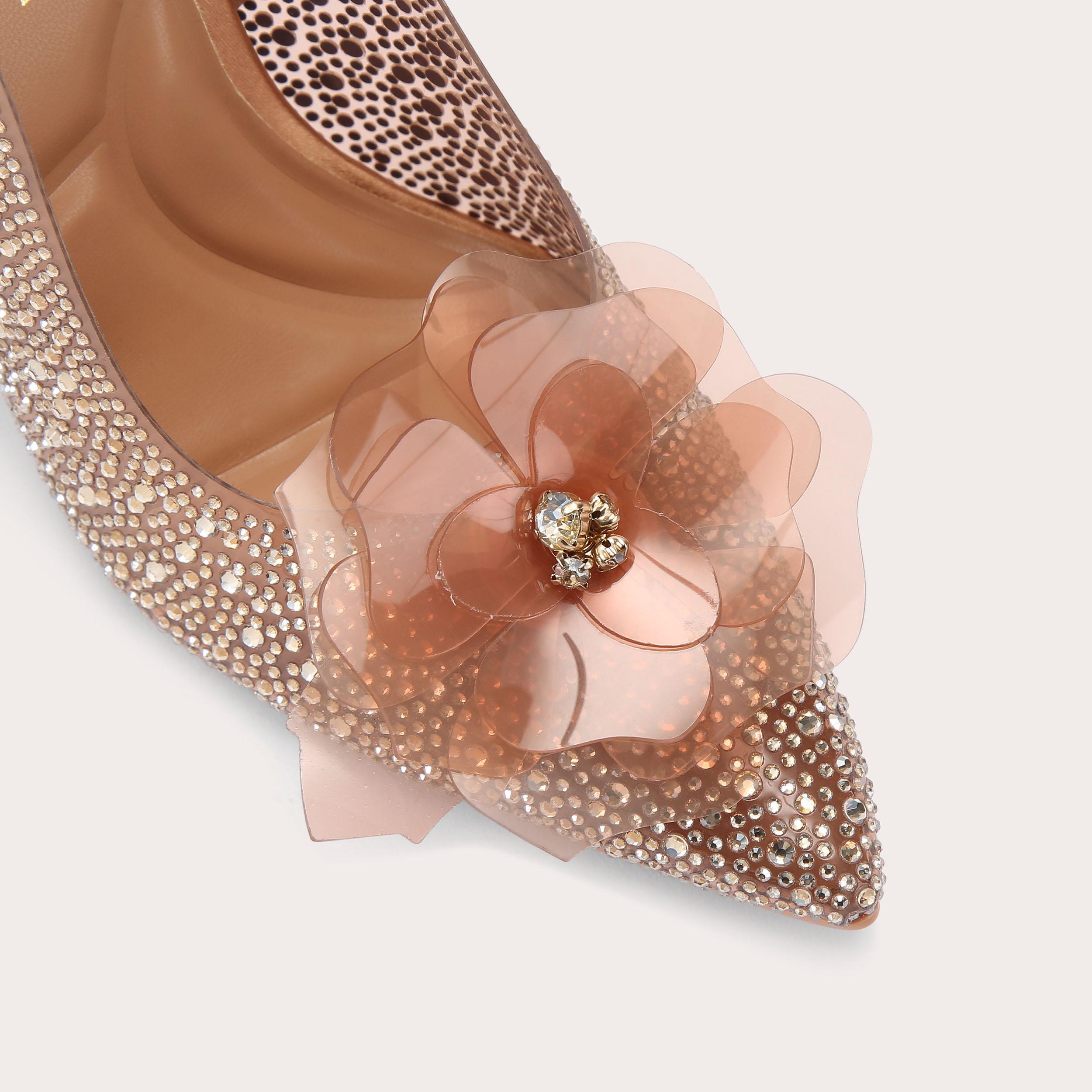 VALENTINO フラワー装飾 ハイヒールシルクサテンカオヴィラ女性らしい POSITANO VINYL FLOWER Blush Crystal Slingback Flower Heel by Carvela