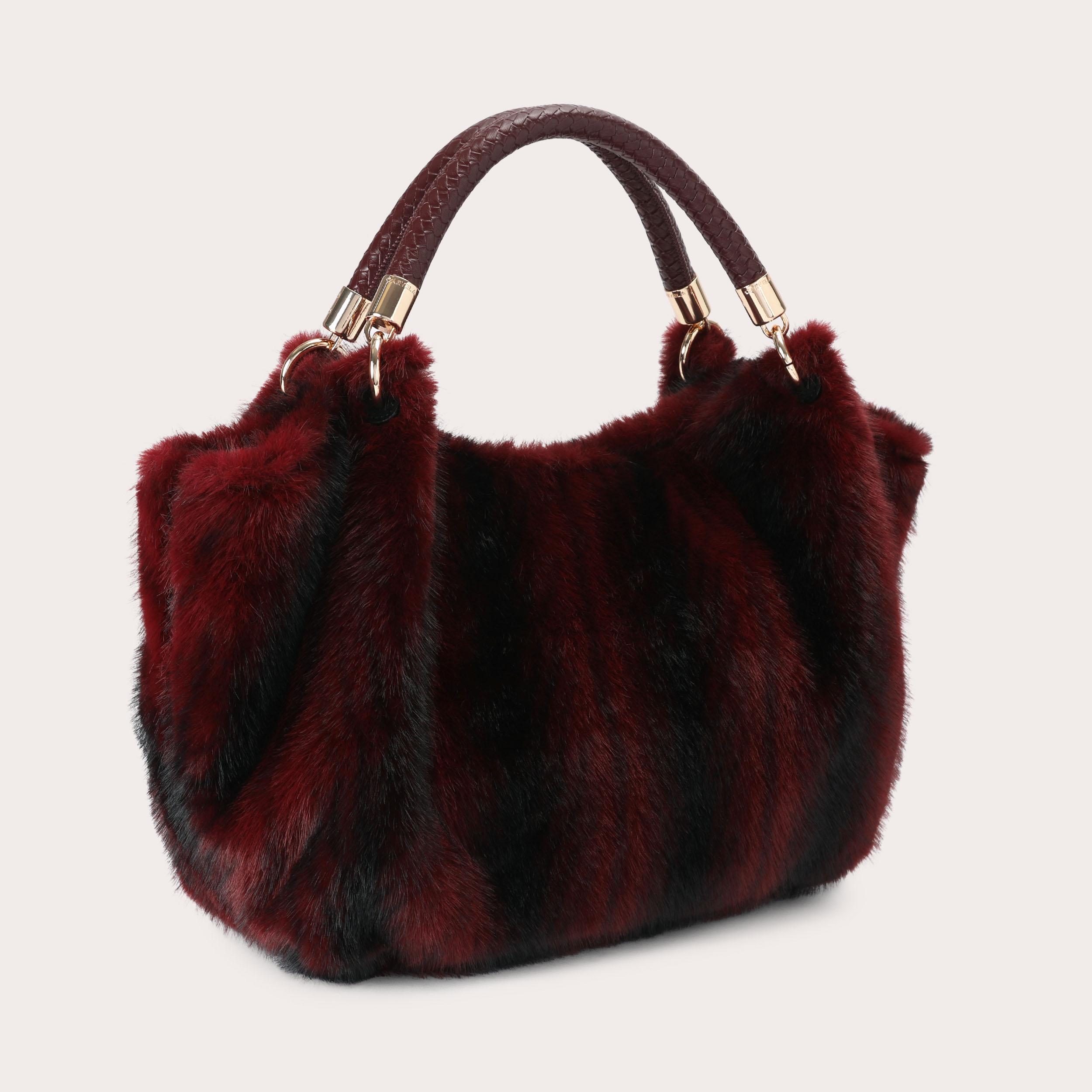 PAVILION MINI FUR BAG Dark Red Faux Fur Bag by Carvela