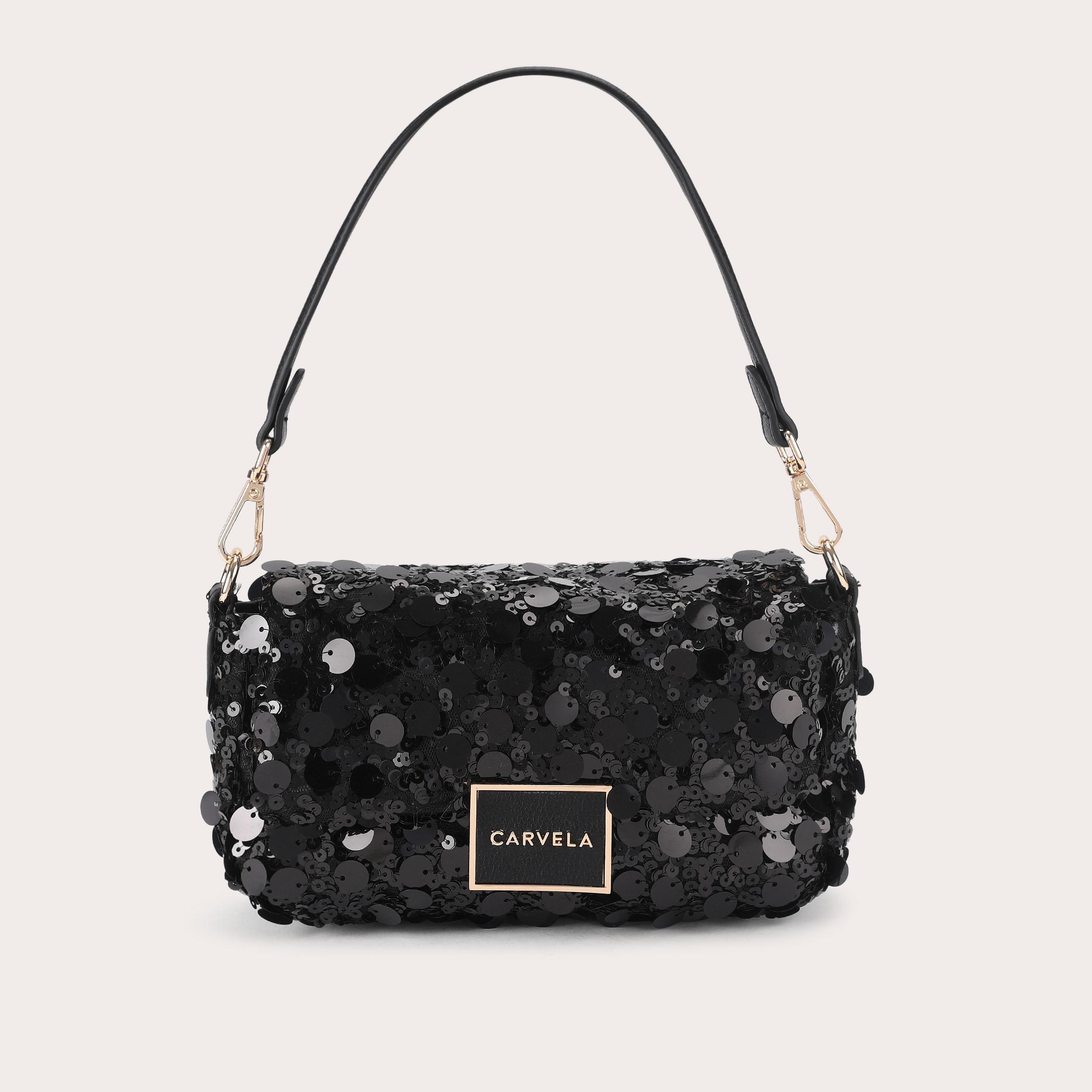 Glitter ブラック バック JESSICA SEQUIN BAG Black Sequin Cross Body Bag by Carvela