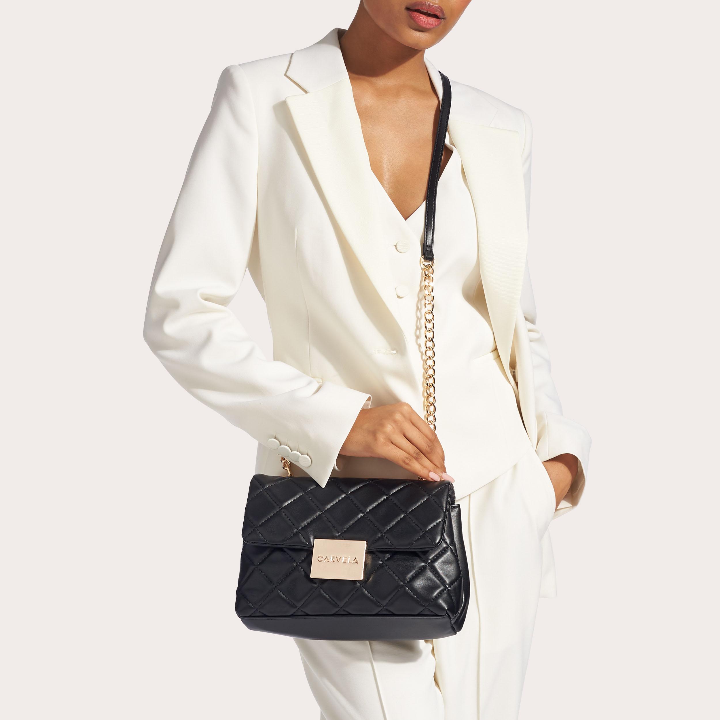 BAILEY SOFT QUILTED SHLDR Black Quilted Chain Shoulder Bag by CARVELA