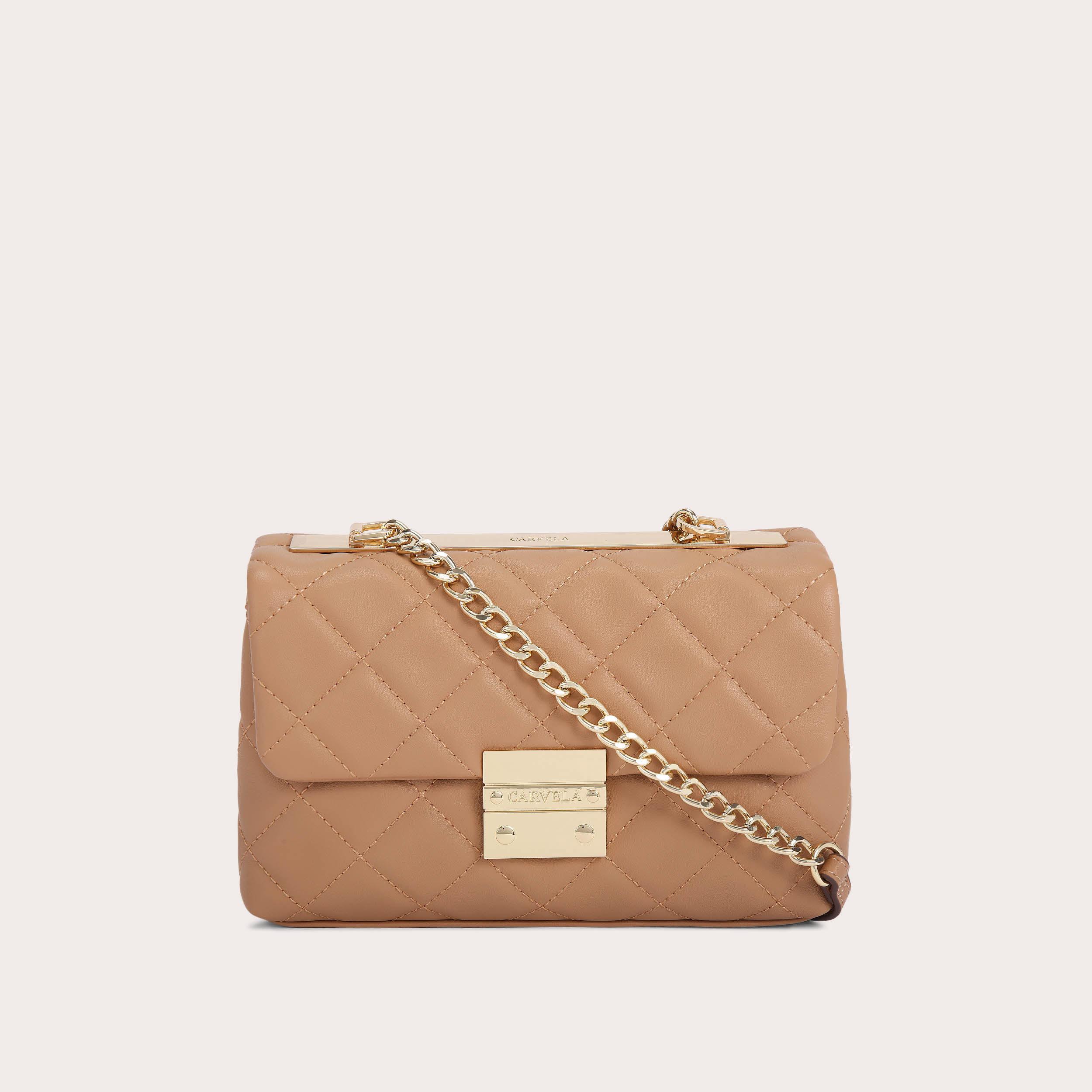BAILEY SOFT QUILTED SHLDR Camel Quilted Chain Shoulder Bag by CARVELA
