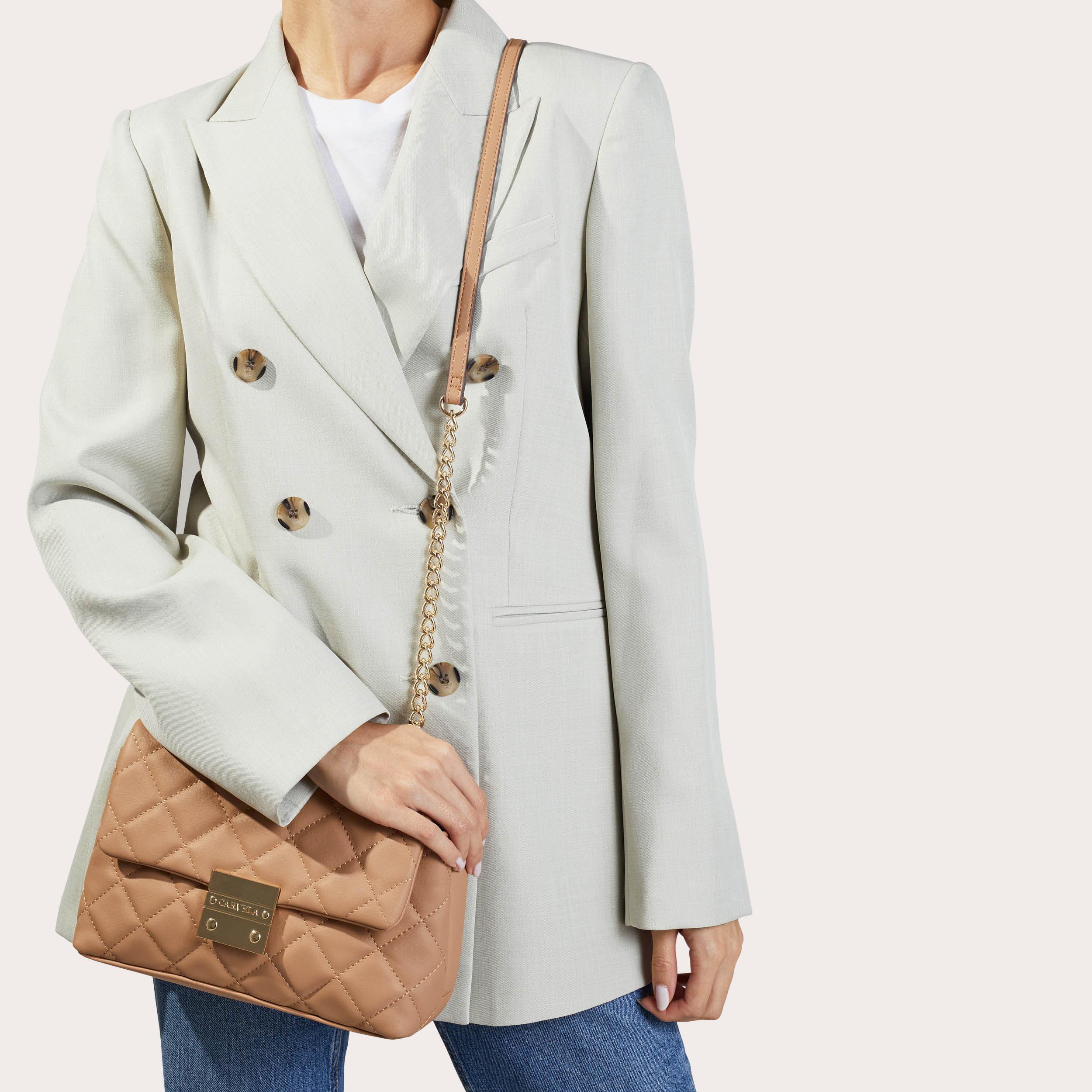 BAILEY SOFT QUILTED SHLDR Camel Quilted Chain Shoulder Bag by CARVELA