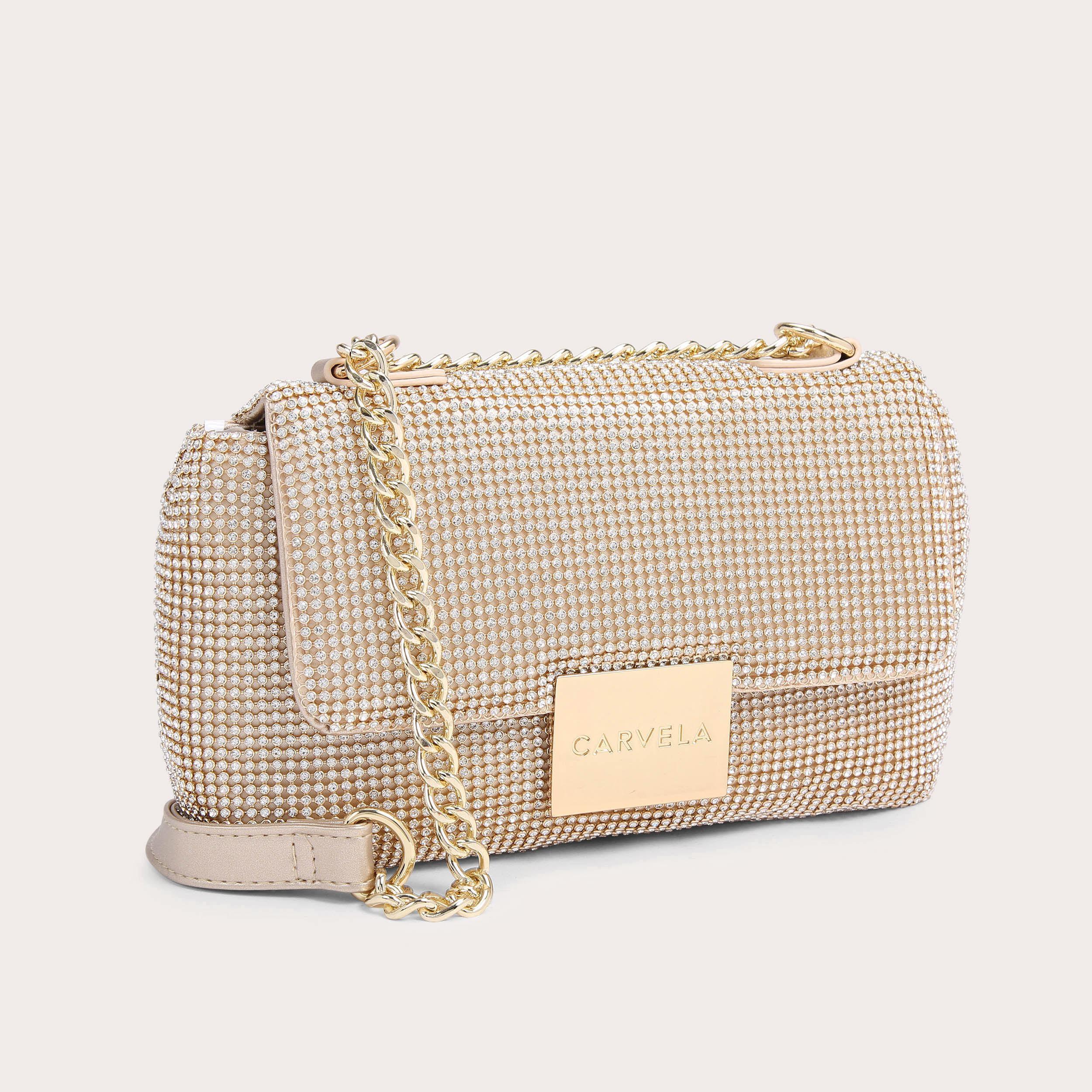 BAILEY SOFT QUILTED SHLDR Gold Gem Studded Shoulder Bag by CARVELA